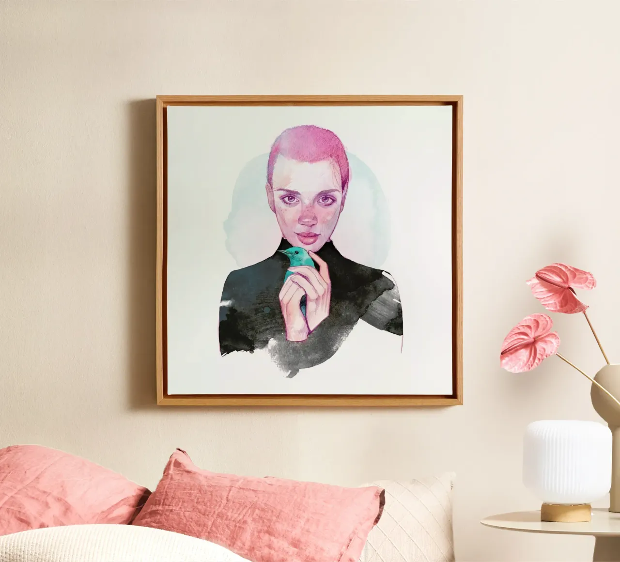 Bird canvas met Baklijst van Ina Stanimirova