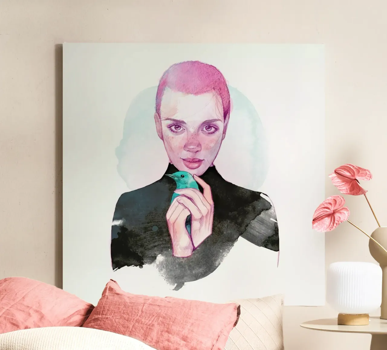Bird canvas met Baklijst van Ina Stanimirova