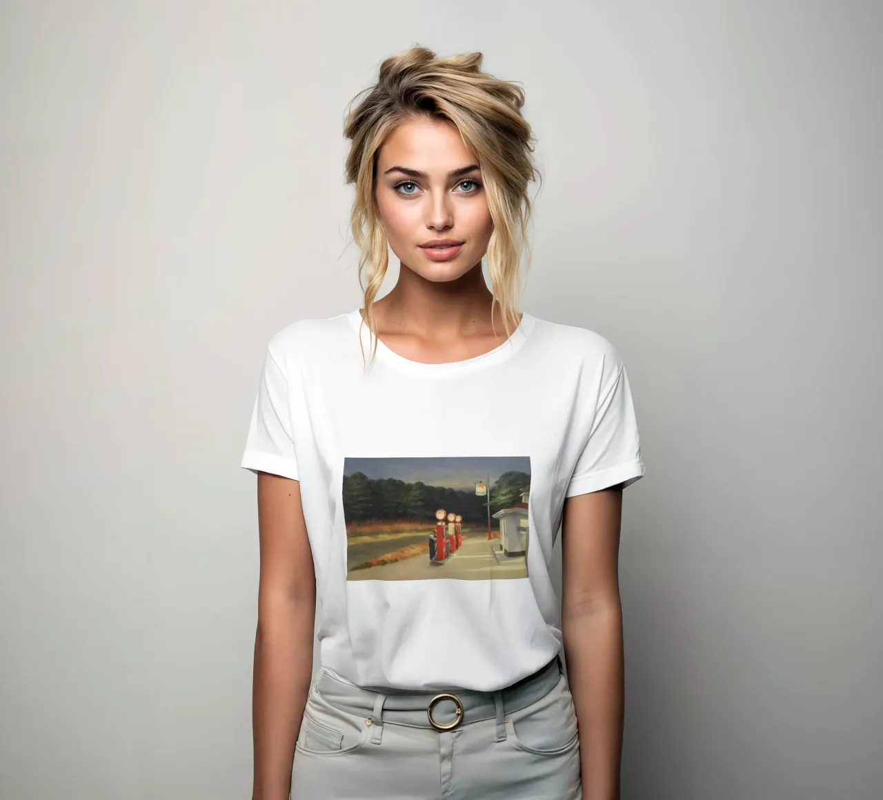 Edward Hopper - Gas - The gas station women's fitted t-shirt by Timeless Artworks
