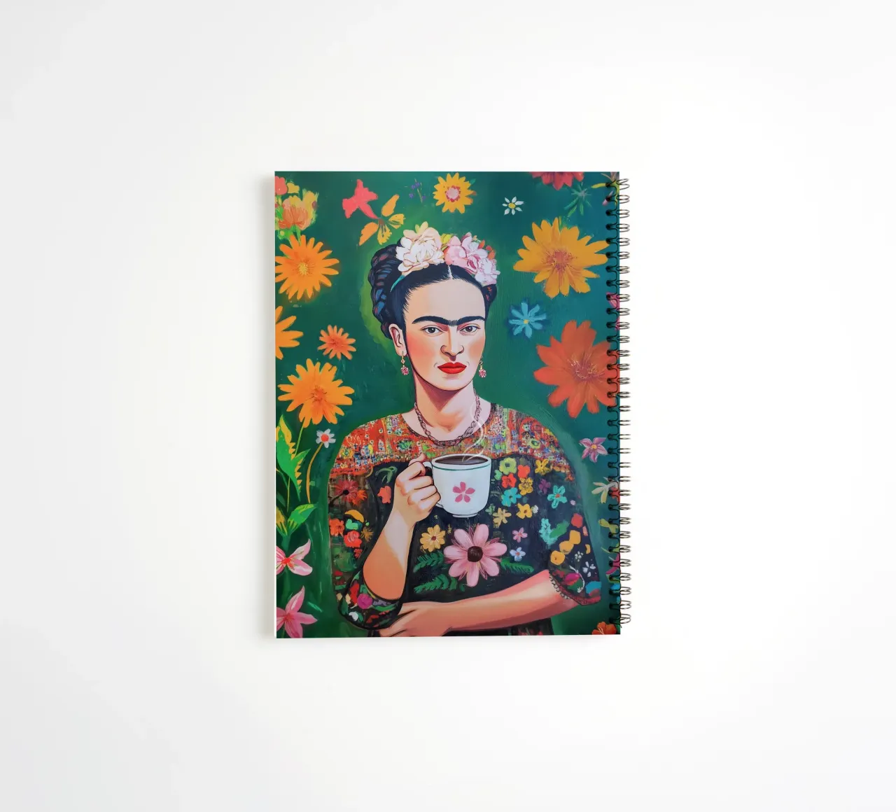 Frida's flowery coffee art spiral notebook by Carinaprint