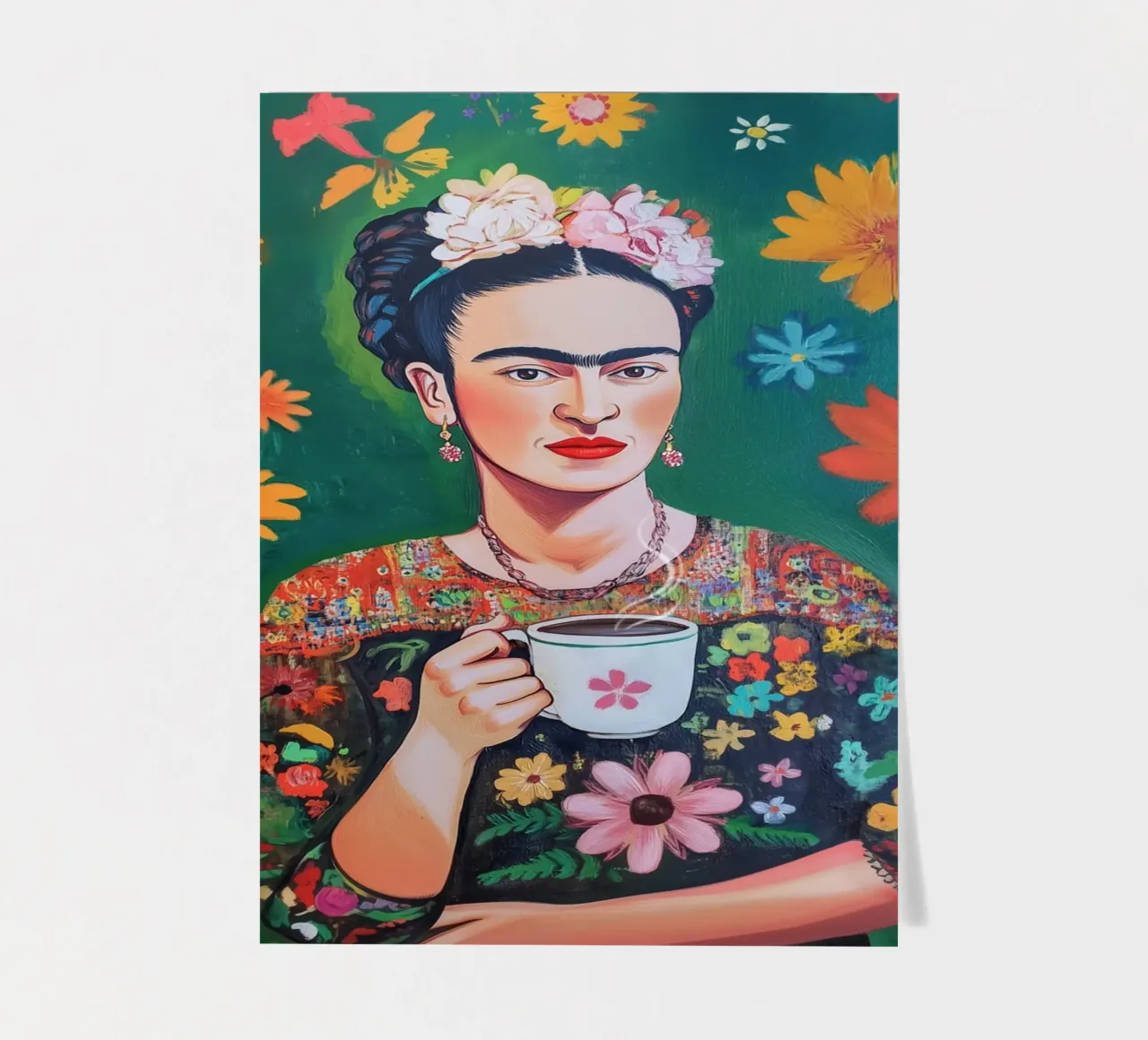 Frida's flowery coffee art sticker sheet by Carinaprint