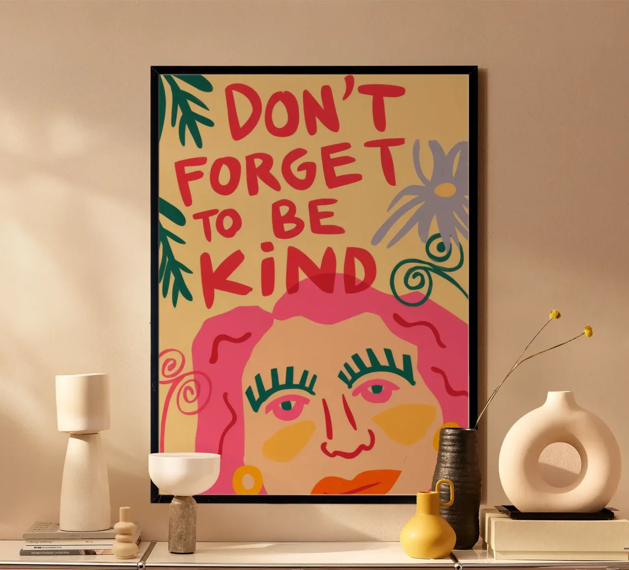 Arte di richiamo alla gentilezza poster con telaio in plastica da Kamera Obskura