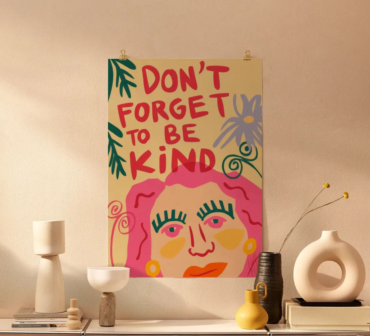 Arte di richiamo alla gentilezza poster con telaio in plastica da Kamera Obskura