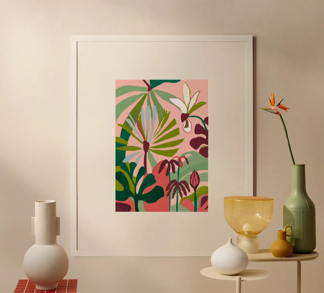 Armonia del fogliame rosa poster con telaio in legno da Kamera Obskura
