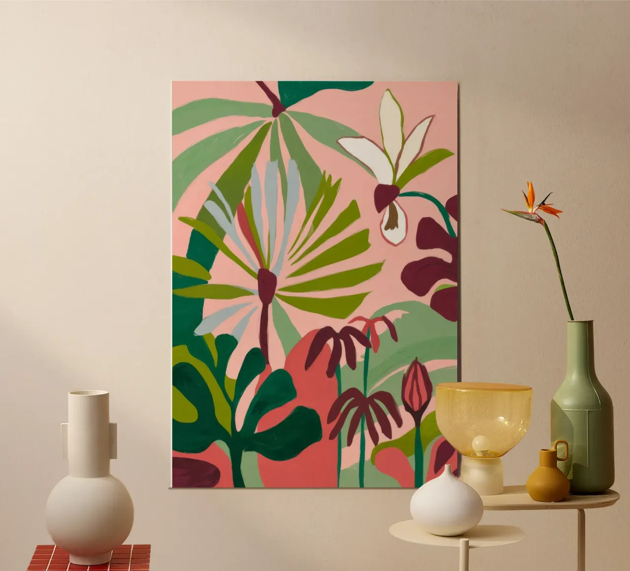 Armonia del fogliame rosa poster con telaio in legno da Kamera Obskura