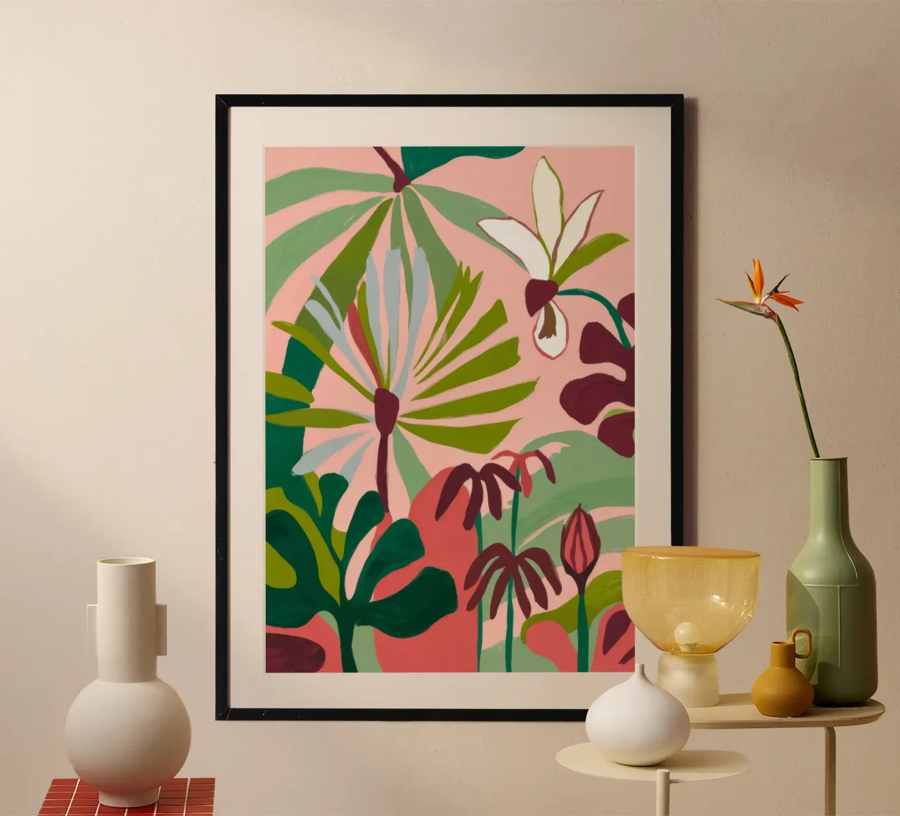Armonia del fogliame rosa poster con telaio in legno da Kamera Obskura