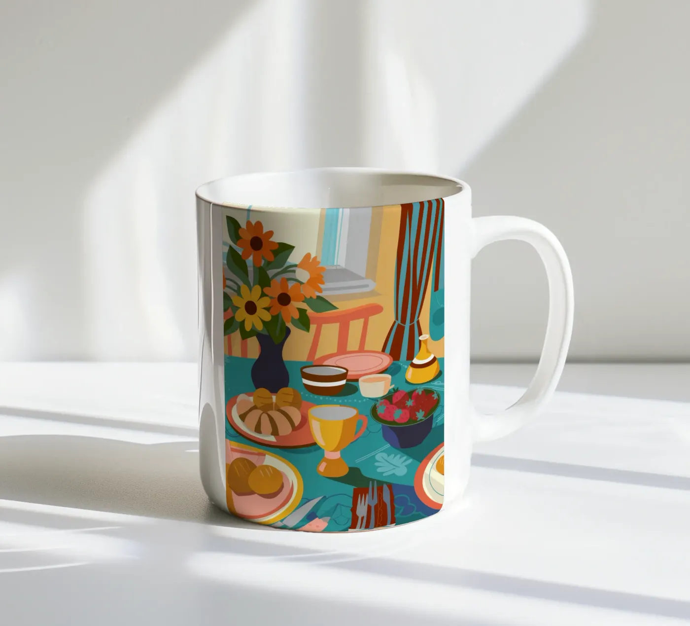 Breakfast Table Cheer ceramic mug by Kamera Obskura
