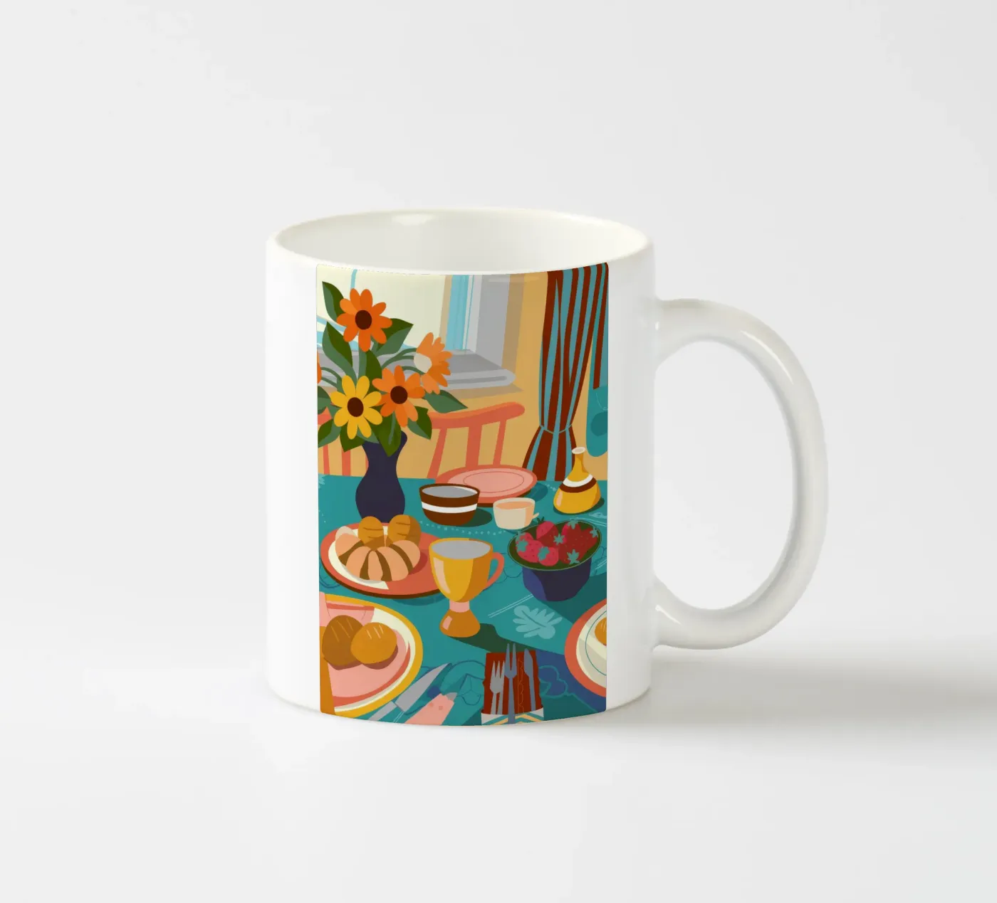 Breakfast Table Cheer ceramic mug by Kamera Obskura