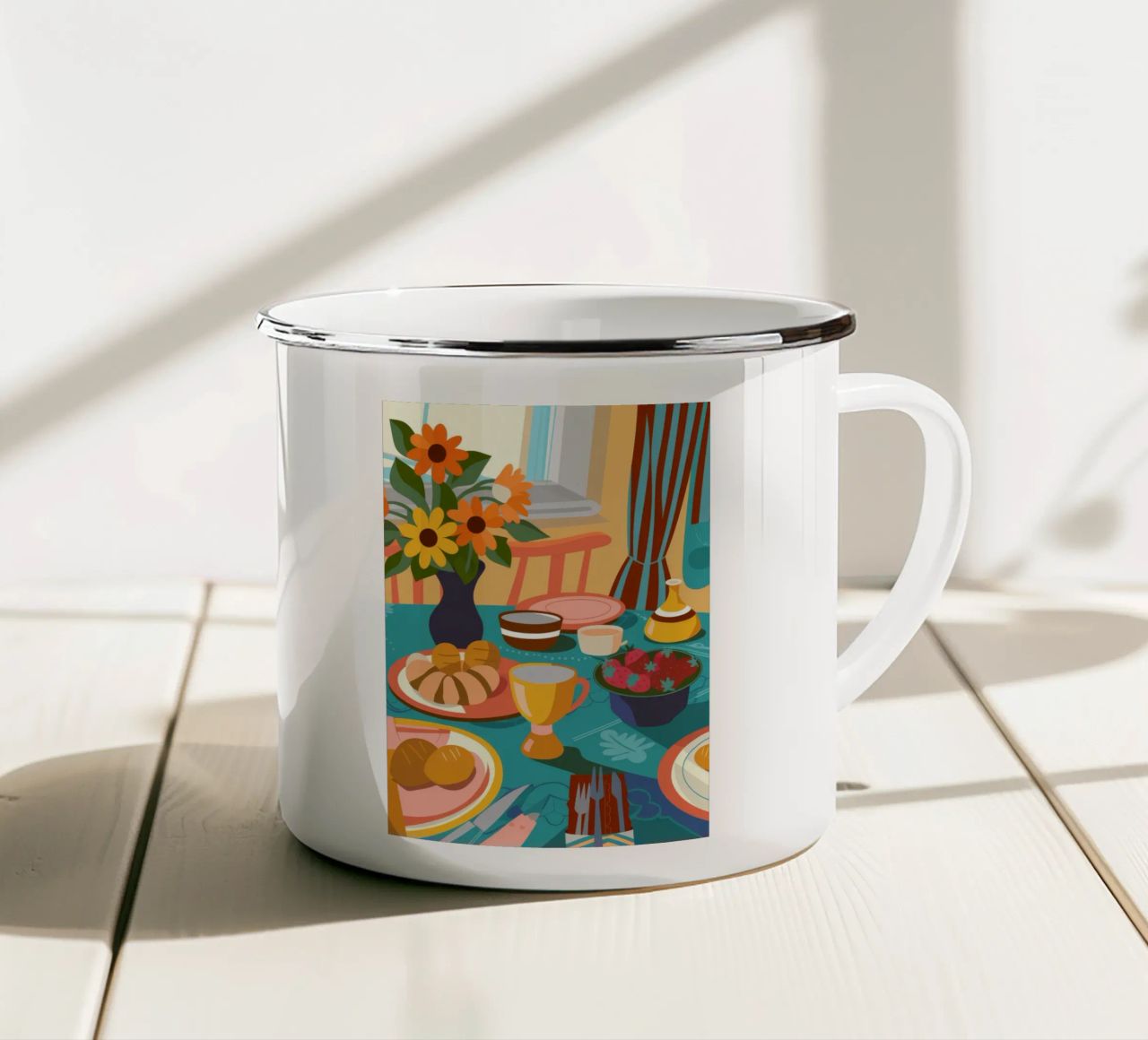 Allegria a tavola per la colazione tazza in smalto da Kamera Obskura