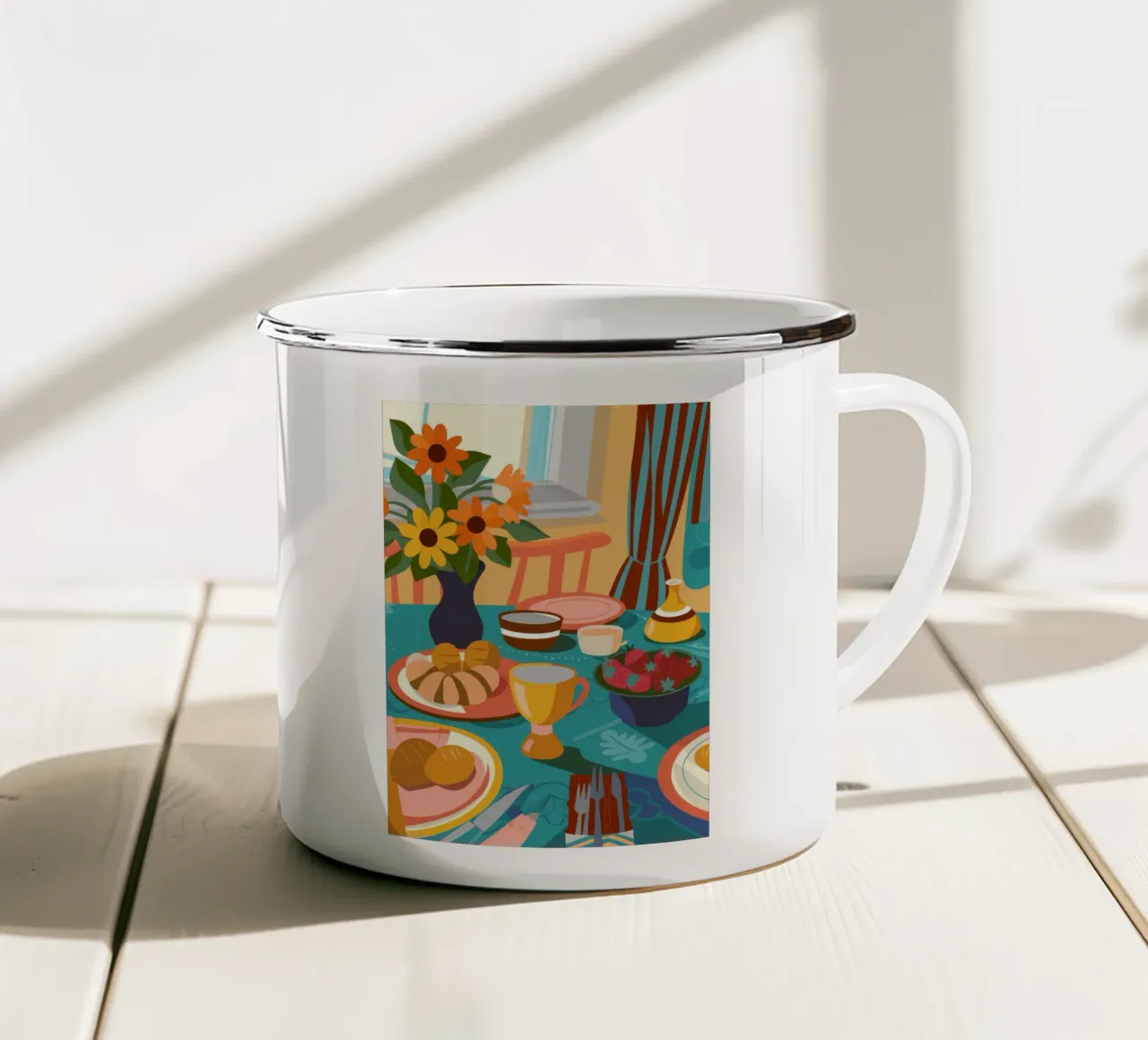 Allegria a tavola per la colazione tazza in smalto da Kamera Obskura