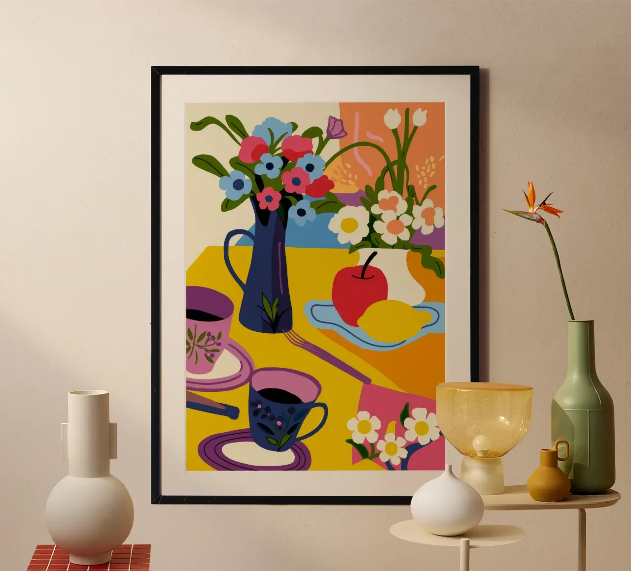 Tè pomeridiano in fiore poster con telaio in plastica da Kamera Obskura