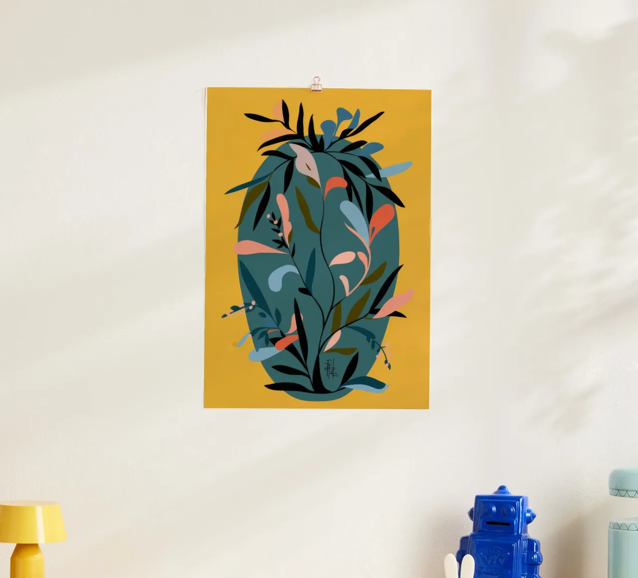 Silhouette botanica scura poster con telaio in alluminio da Kamera Obskura