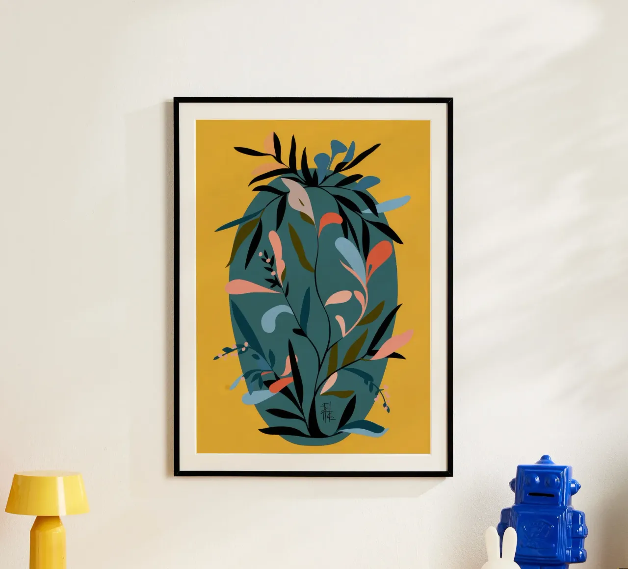 Silhouette botanica scura poster con telaio in alluminio da Kamera Obskura