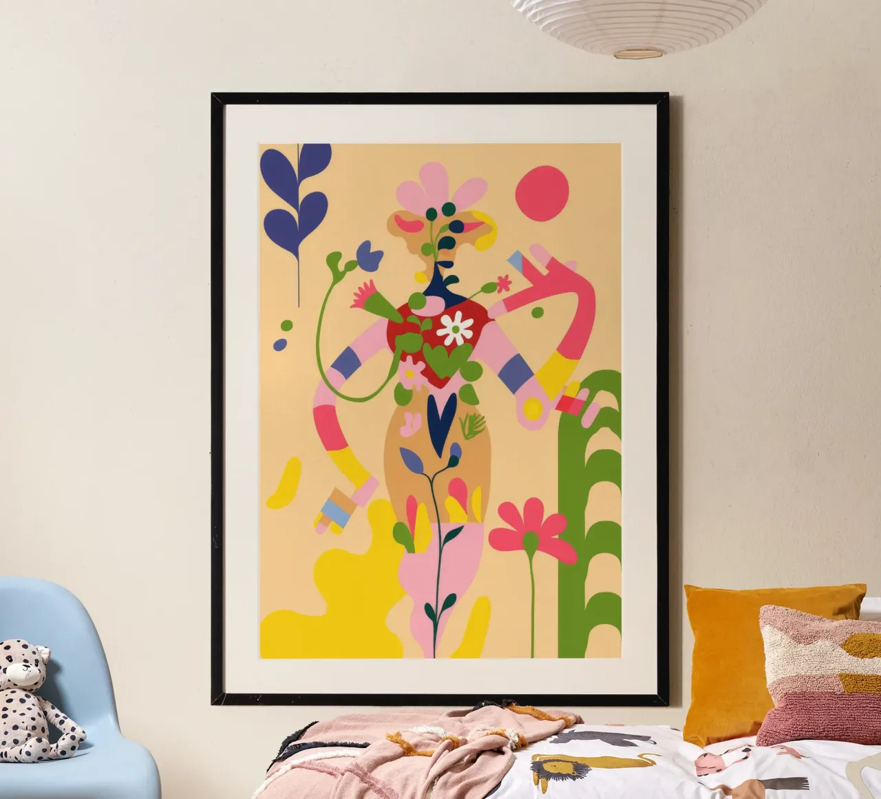 Speelse abstracte bloei poster met aluminium frame van Kamera Obskura