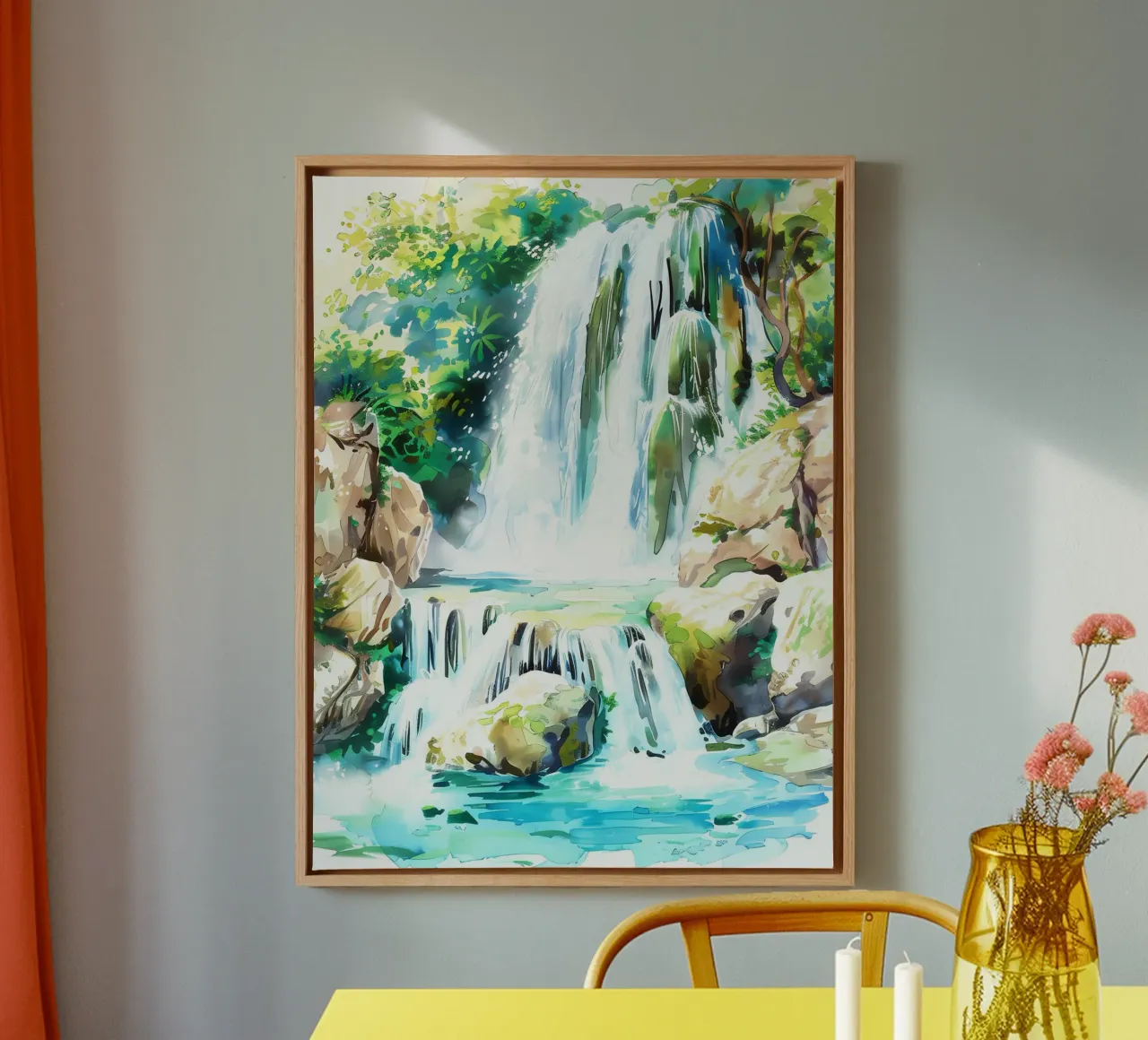 Acquerello a cascata tela con Cornice a cassetta da kaiyaraiya