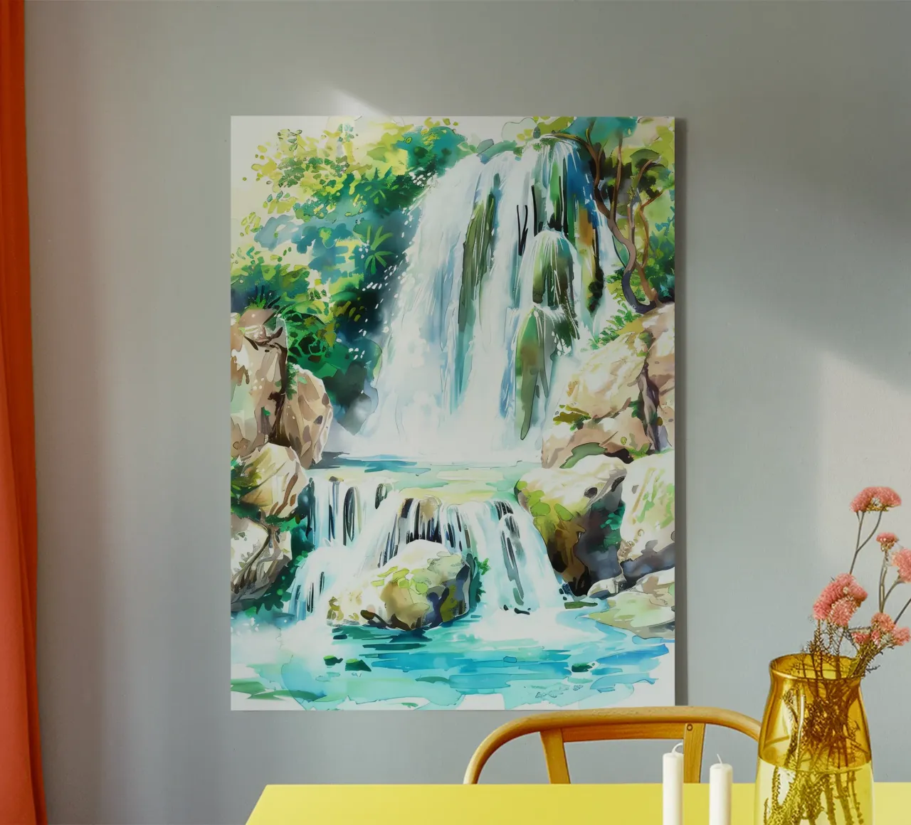 Acquerello a cascata tela con Cornice a cassetta da kaiyaraiya
