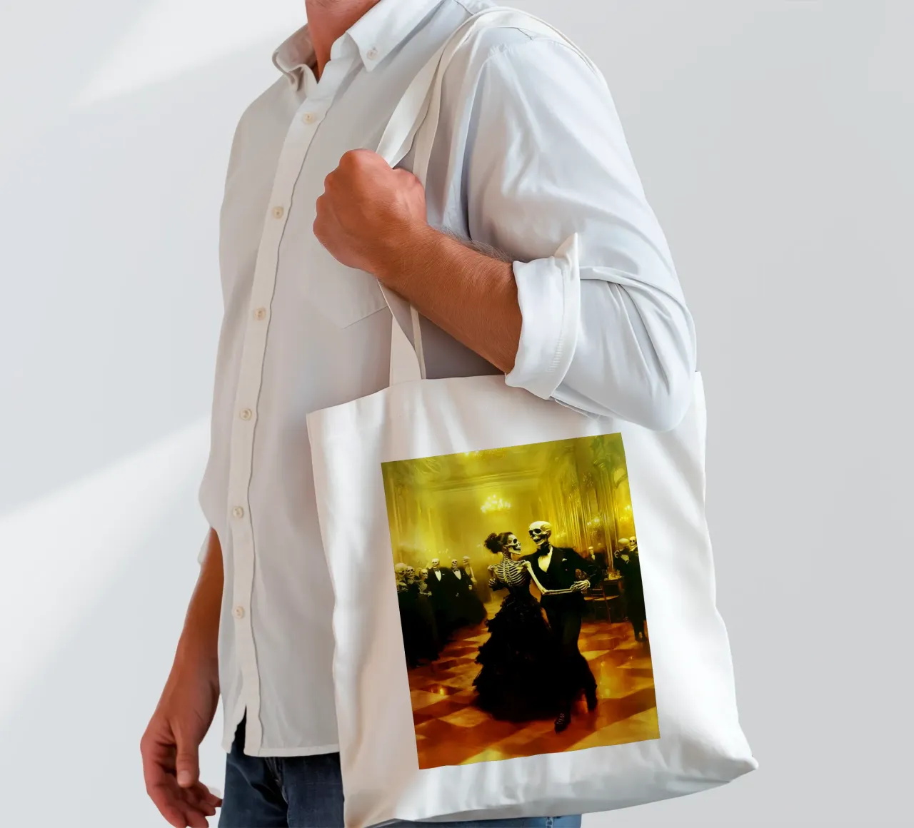 Skeleton Dancing Watercolor Art tote bag by kaiyaraiya