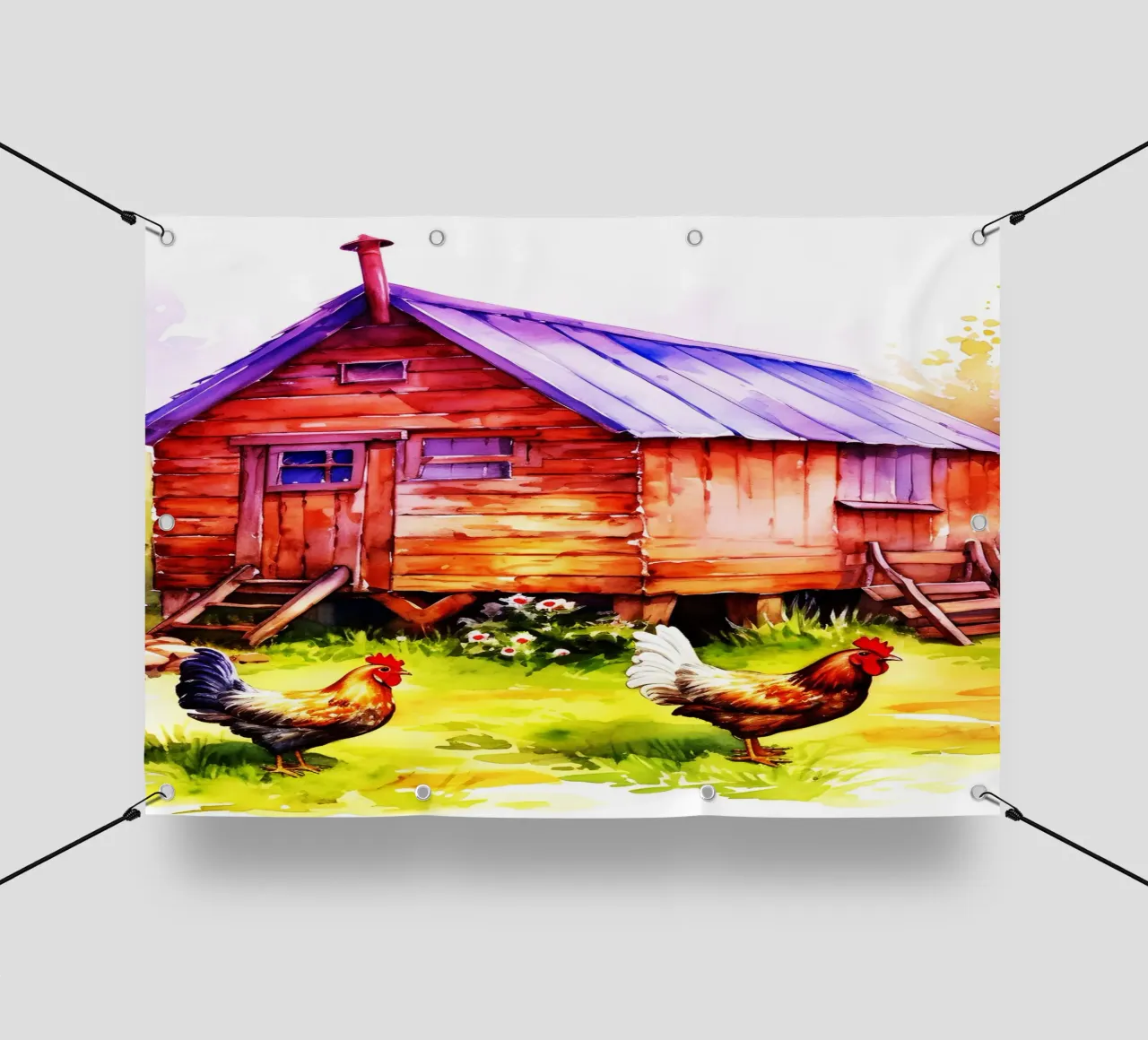 Galline di fattoria Acquerello Arte Design telo in pvc da kaiyaraiya