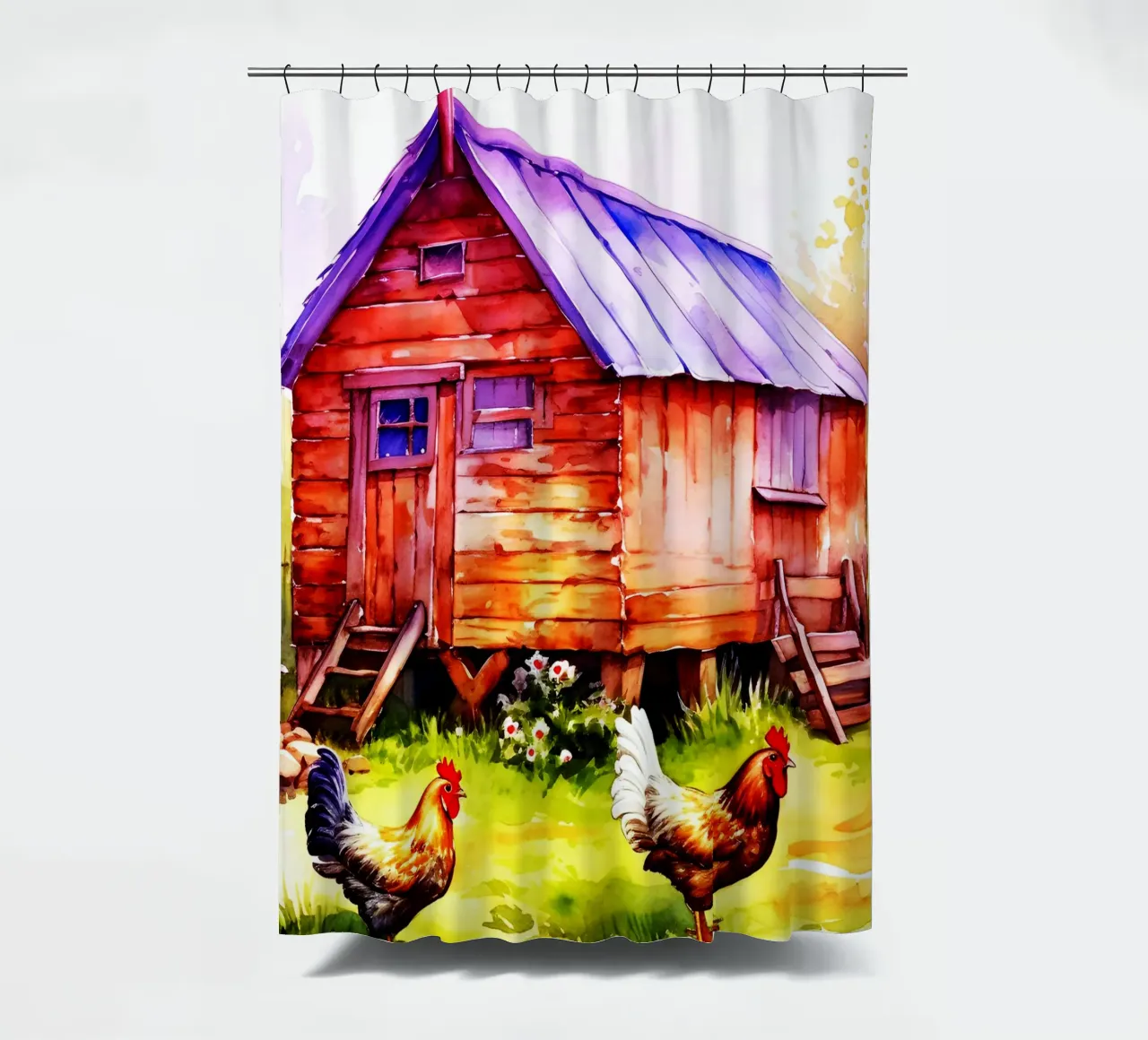 Galline di fattoria Acquerello Arte Design tenda da doccia da kaiyaraiya