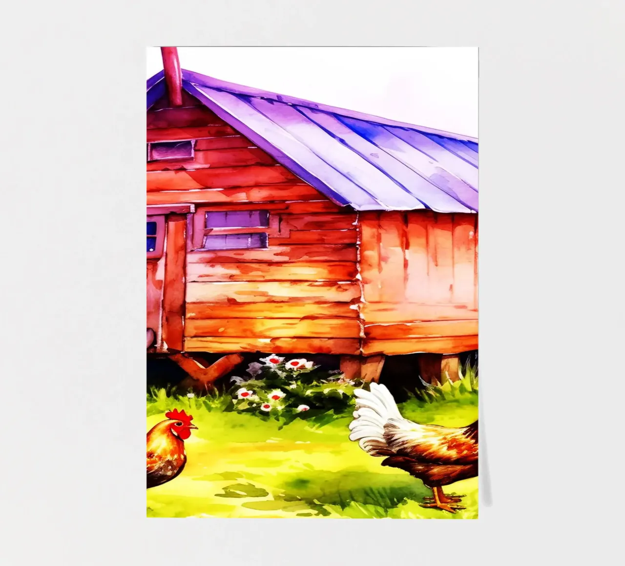 Galline di fattoria Acquerello Arte Design foglio adesivo da kaiyaraiya
