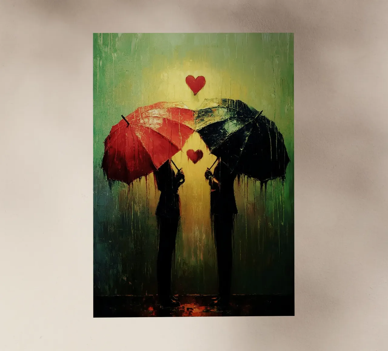 Amore sotto la pioggia, acquerello d'arte pellicola backlit da kaiyaraiya