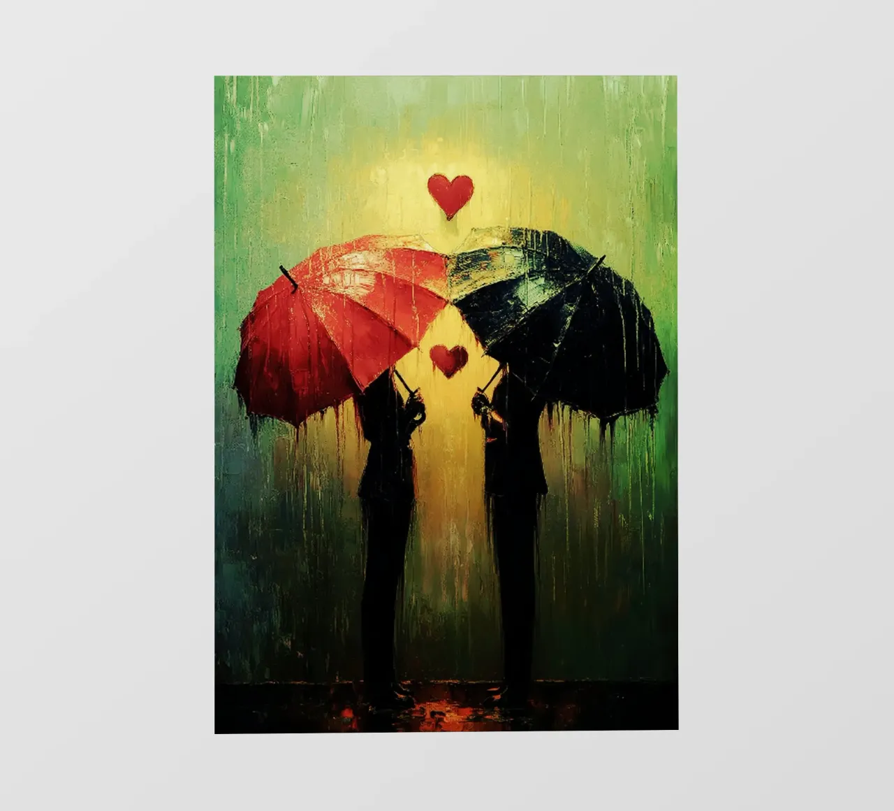 Amore sotto la pioggia, acquerello d'arte pellicola backlit da kaiyaraiya