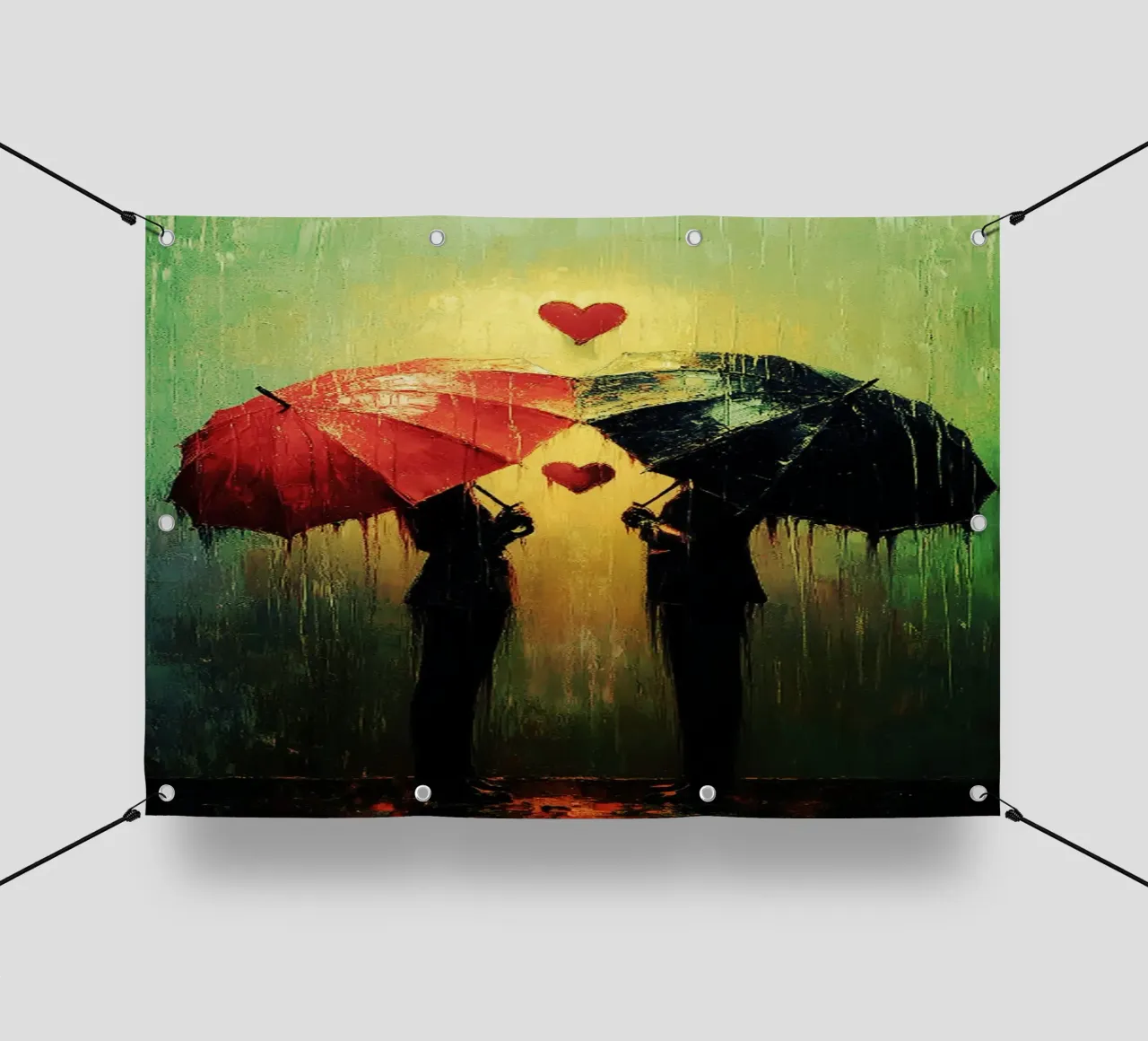 Amore sotto la pioggia, acquerello d'arte telo in pvc da kaiyaraiya