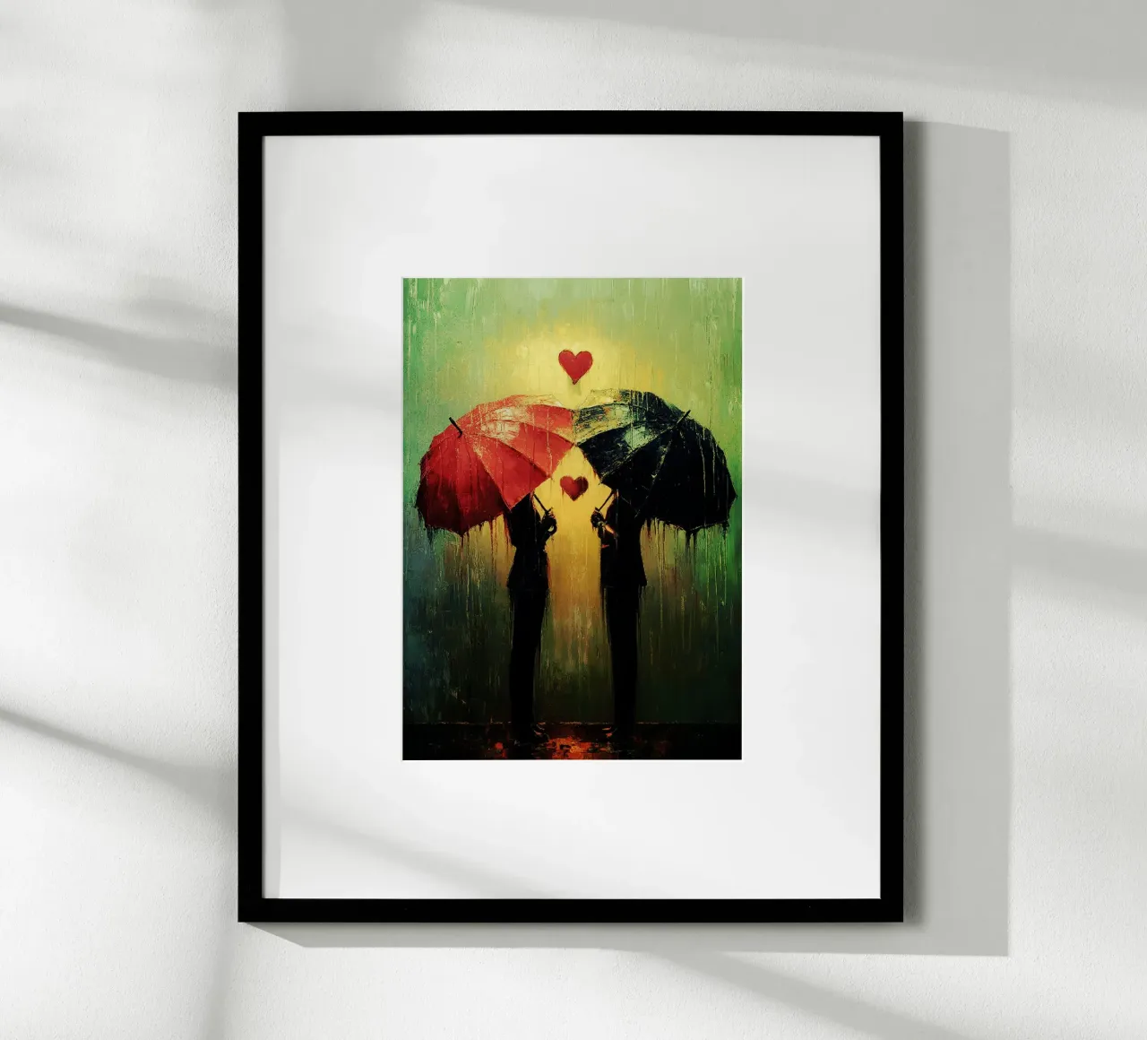 Amore sotto la pioggia, acquerello d'arte poster con telaio in alluminio da kaiyaraiya