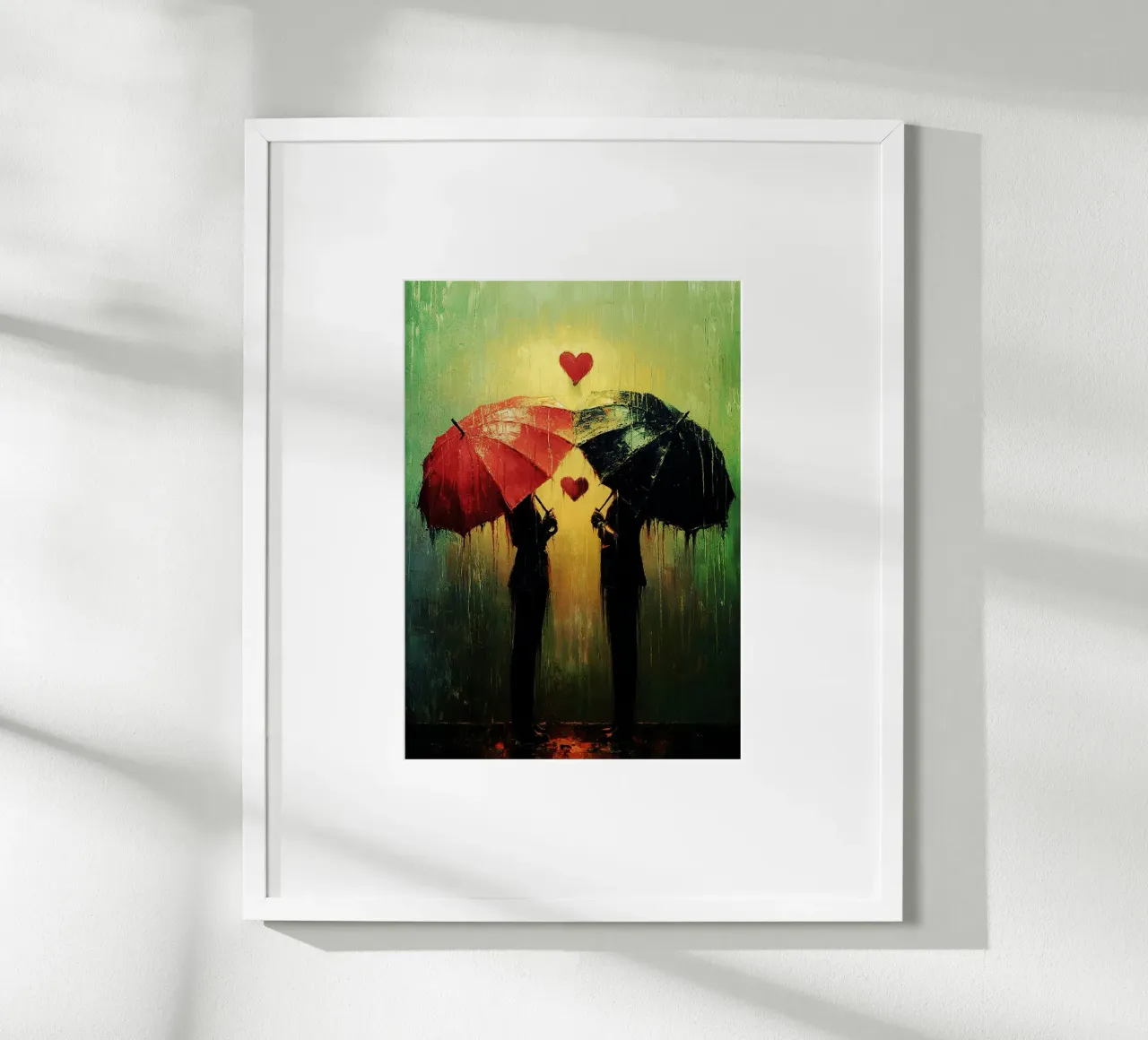 Amore sotto la pioggia, acquerello d'arte poster con telaio in alluminio da kaiyaraiya