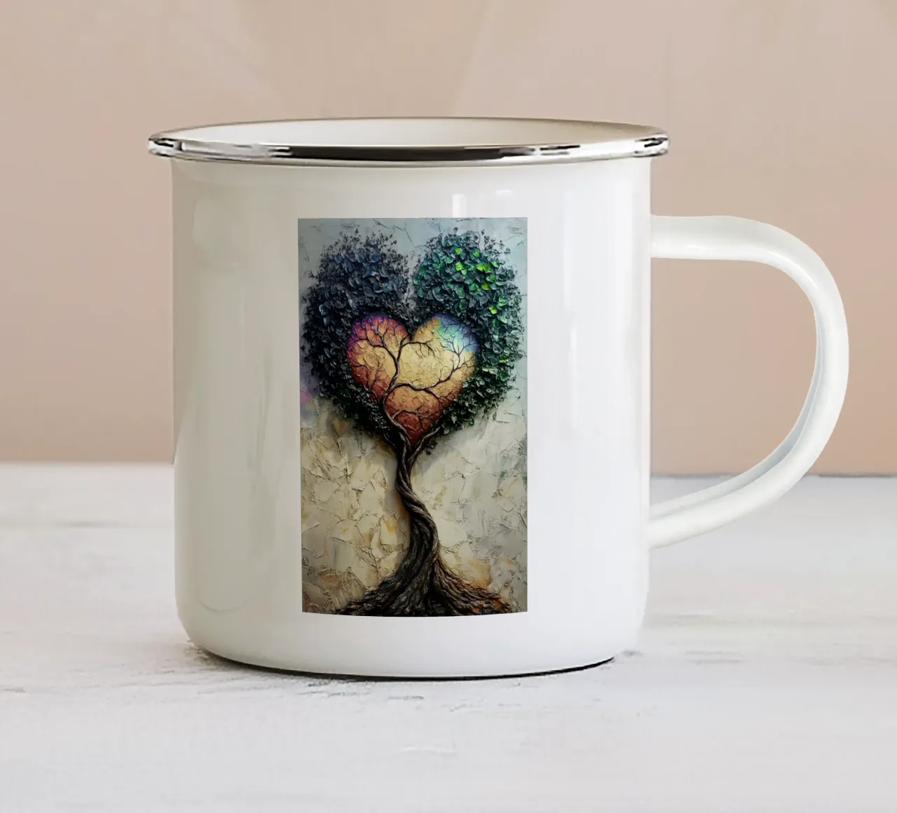 Alberi dell'amore - Acquerello d'arte tazza in smalto da kaiyaraiya
