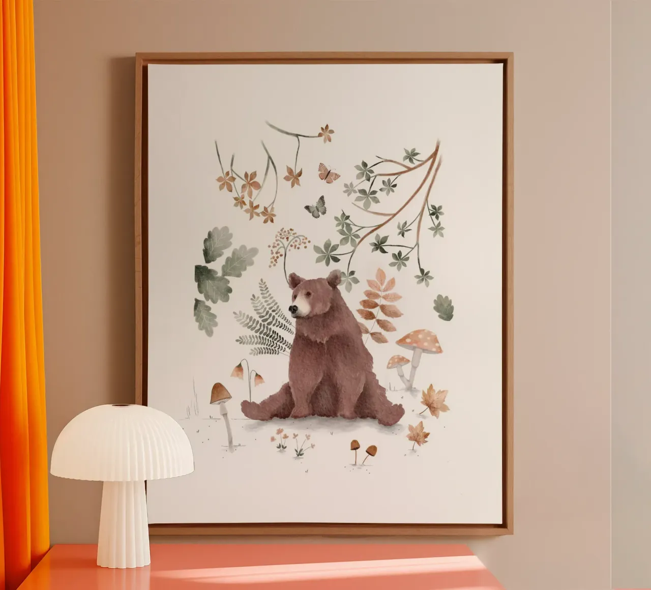 Impresión botánica de un oso - Arte caprichoso del bosque para el cuarto de los niños lienzo de Urchin Bay Art