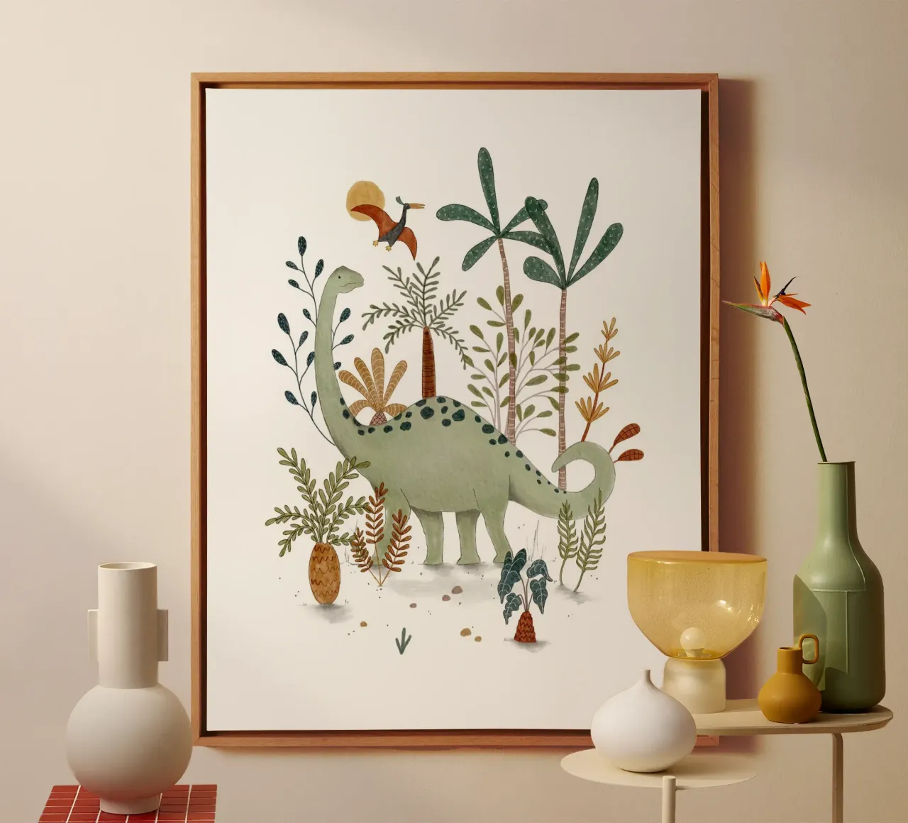 Stampa Brachiosaurus - Dinosauri stravaganti da parete per bambini tela con Cornice a cassetta da Urchin Bay Art