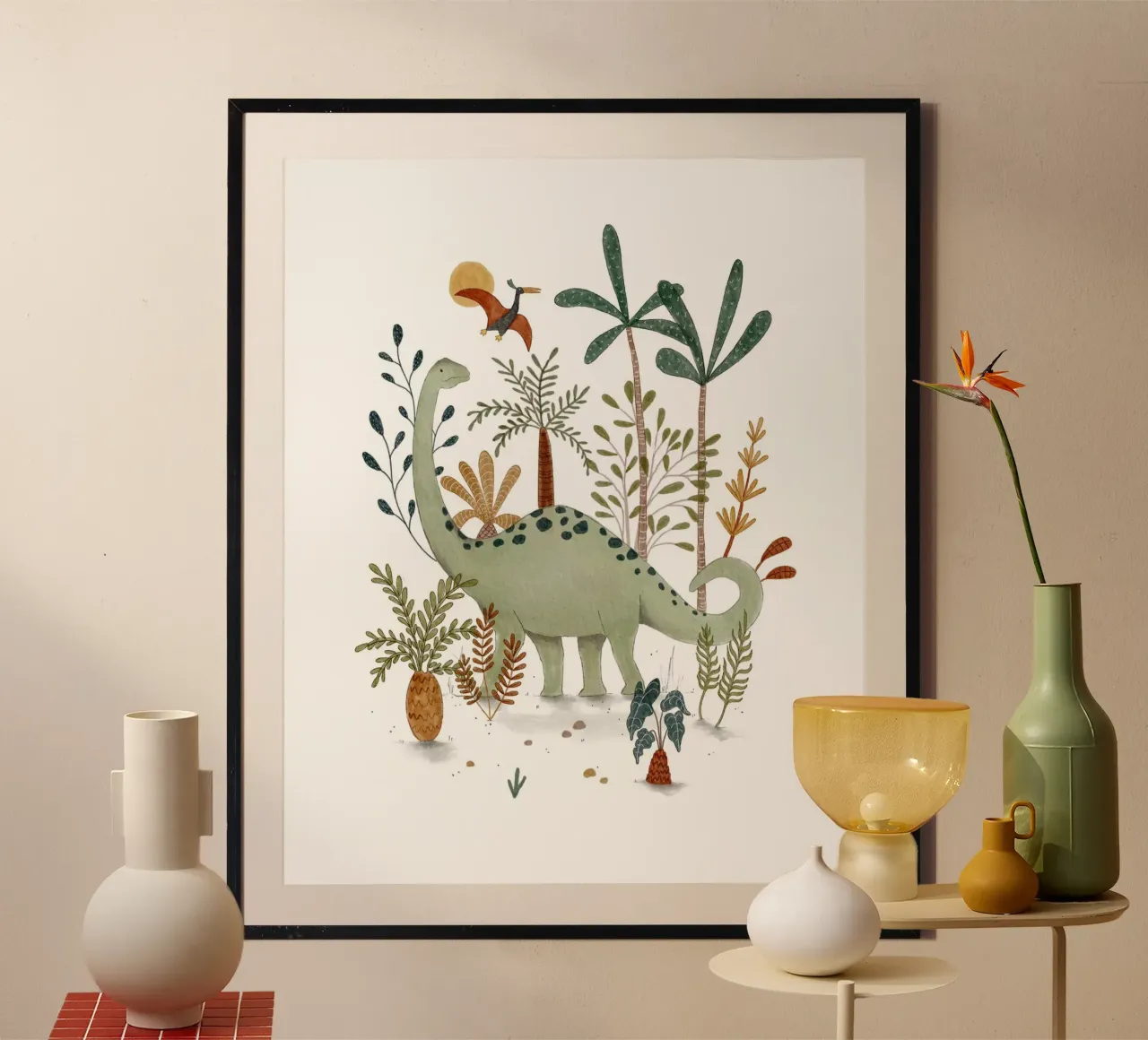 Stampa Brachiosaurus - Dinosauri stravaganti da parete per bambini poster con telaio in alluminio da Urchin Bay Art