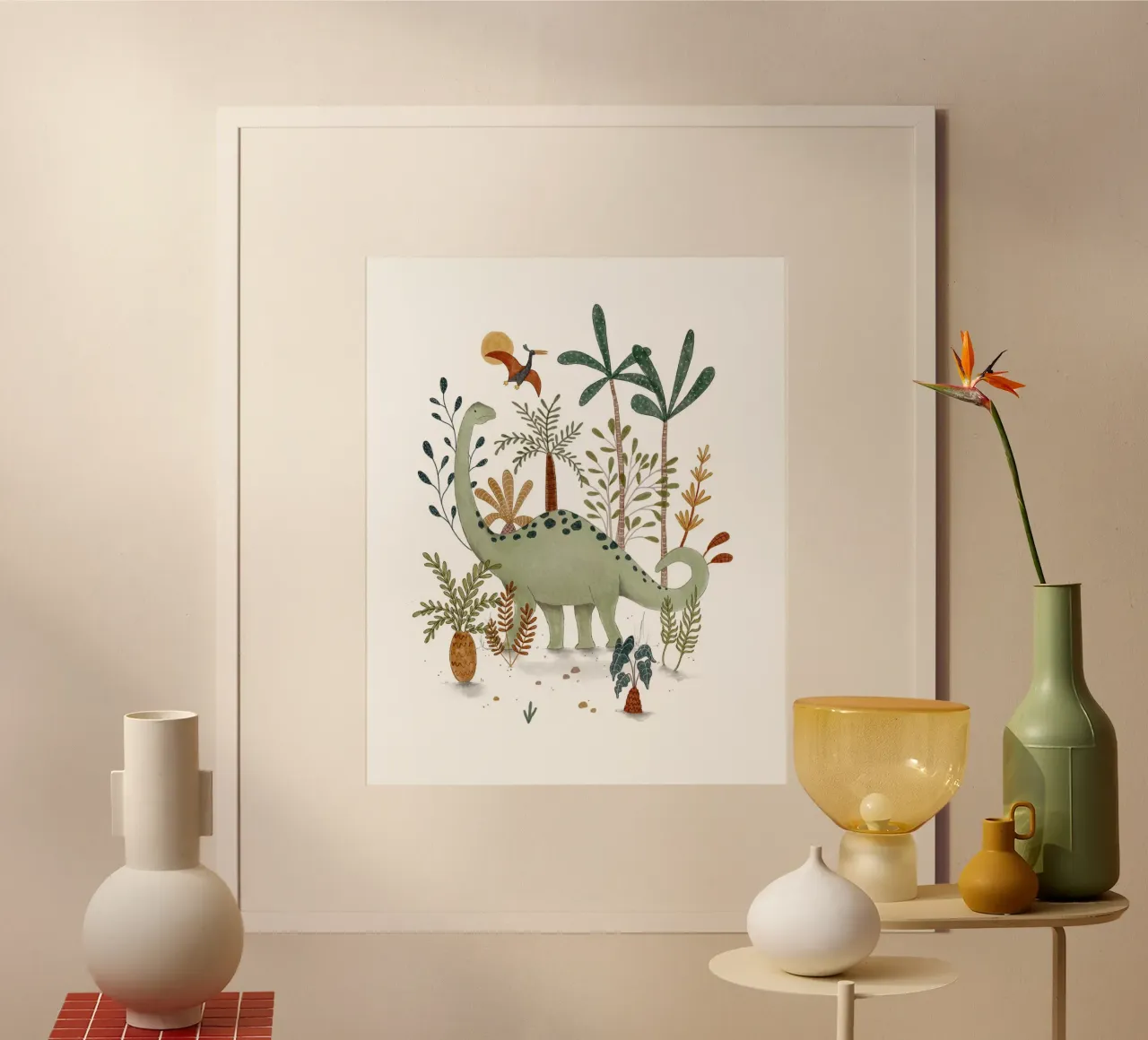 Brachiosaurus Print – Whimsical Dinosaur Wall Art for Kids poster by Urchin Bay Art