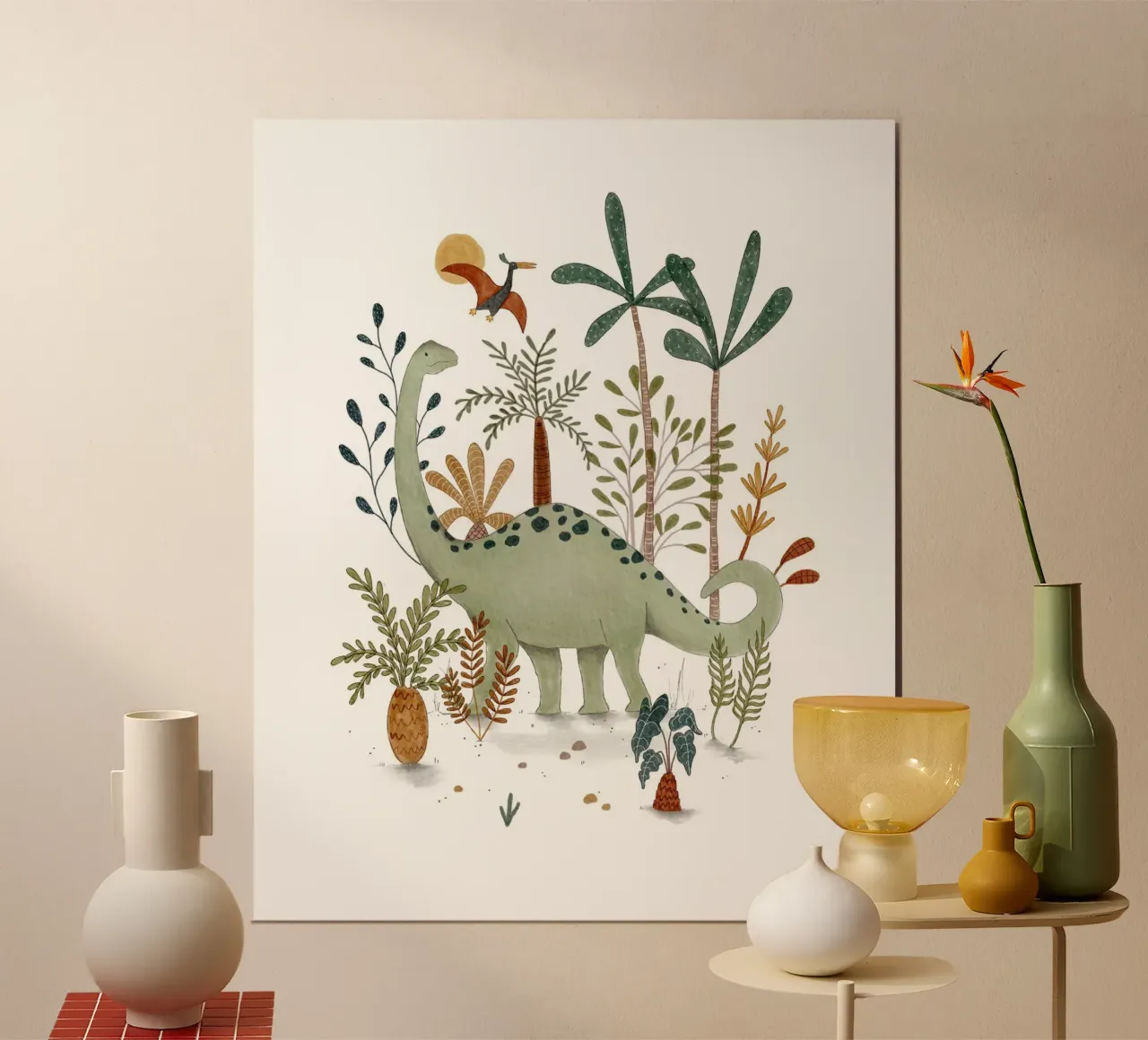 Brachiosaurus Print – Whimsical Dinosaur Wall Art for Kids poster by Urchin Bay Art