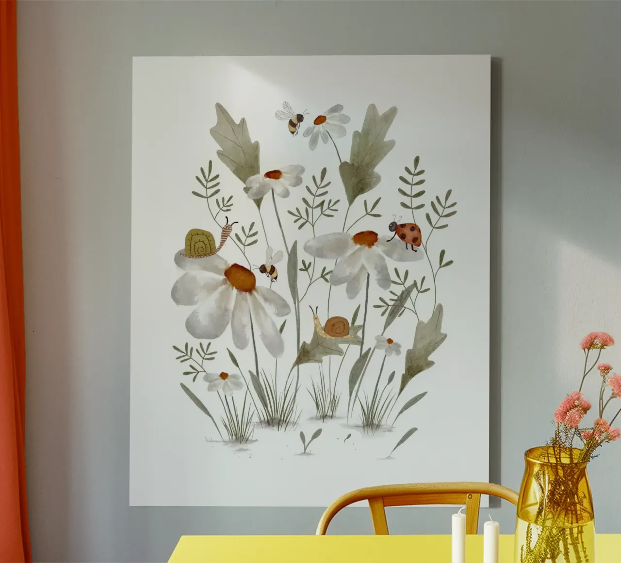 Bugs & Daisies Art – Whimsical Nature Art for Kids canvas with Floater frame by Urchin Bay Art