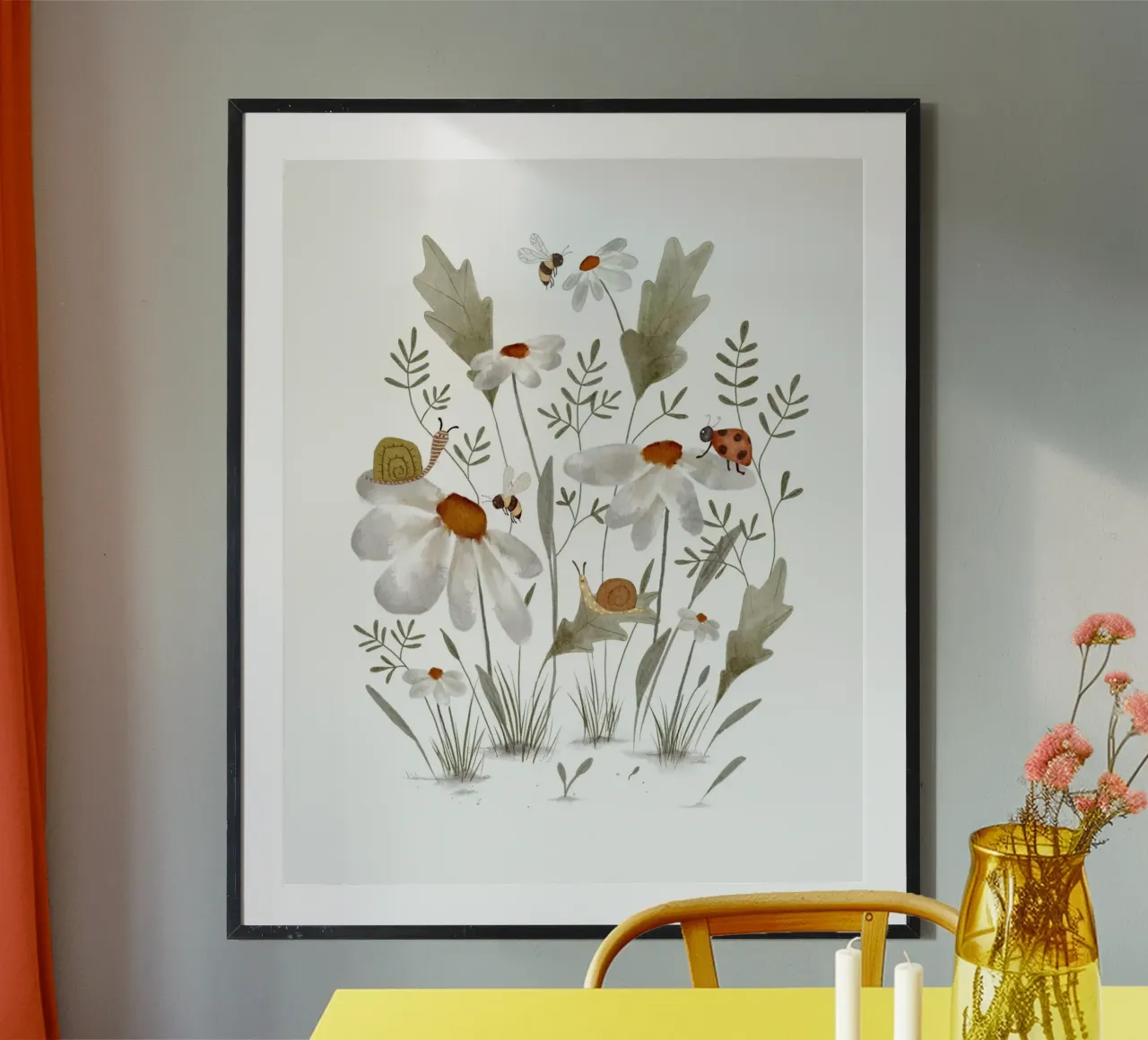 Käfer & Gänseblümchen Kunst - Skurrile Naturkunst für Kinder Poster von Urchin Bay Art
