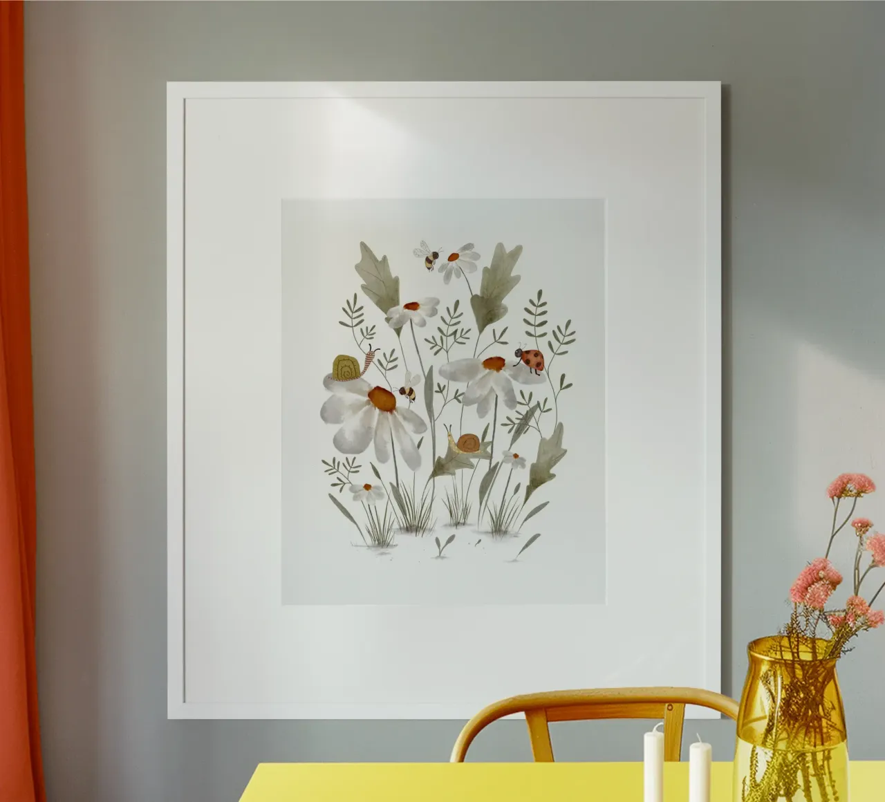 Käfer & Gänseblümchen Kunst - Skurrile Naturkunst für Kinder Poster von Urchin Bay Art