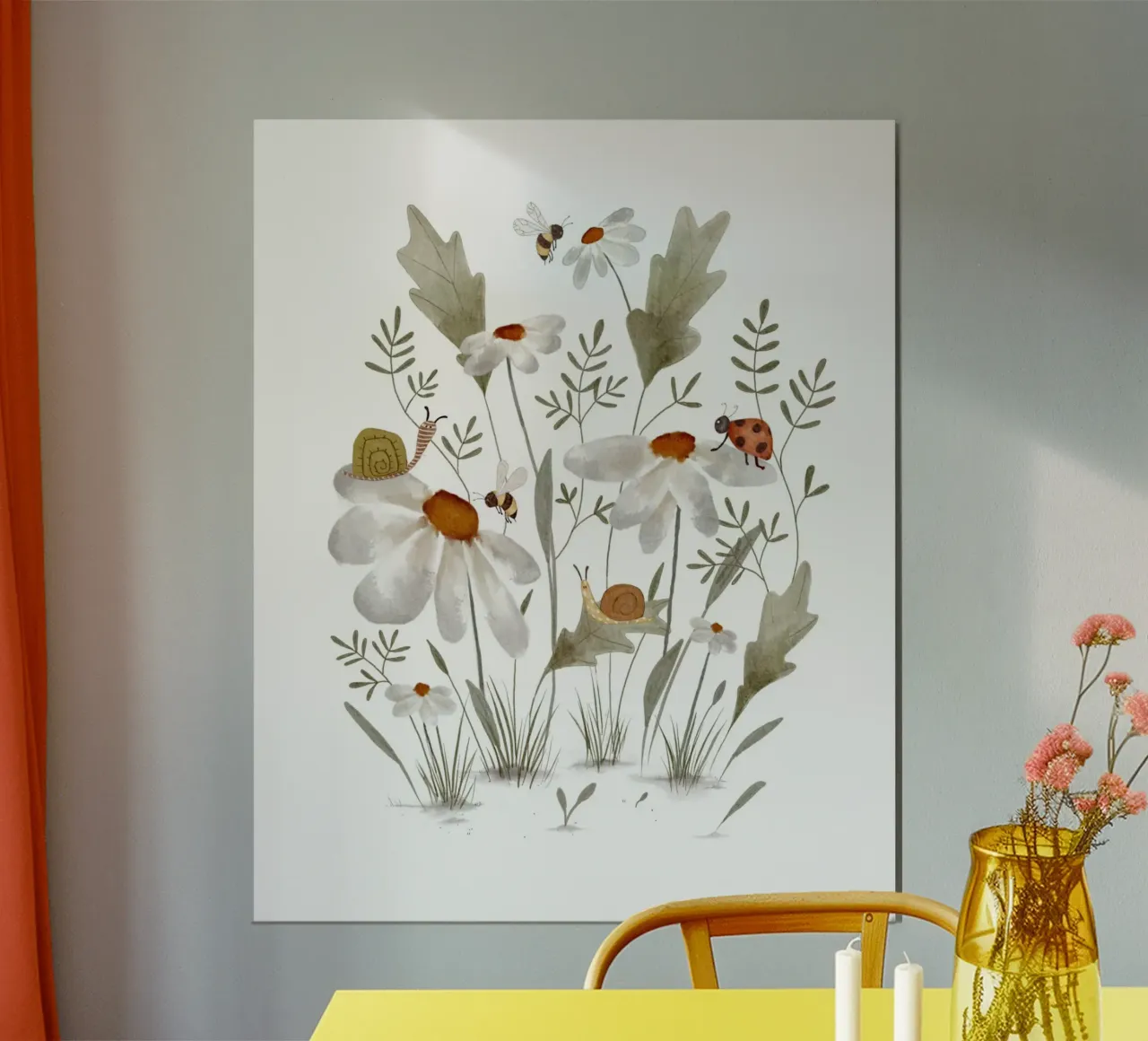 Käfer & Gänseblümchen Kunst - Skurrile Naturkunst für Kinder Poster von Urchin Bay Art