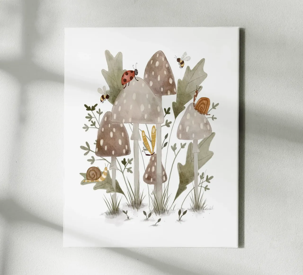 Bugs & Mushrooms Print – Whimsical Woodland Wall Art canvas by Urchin Bay Art