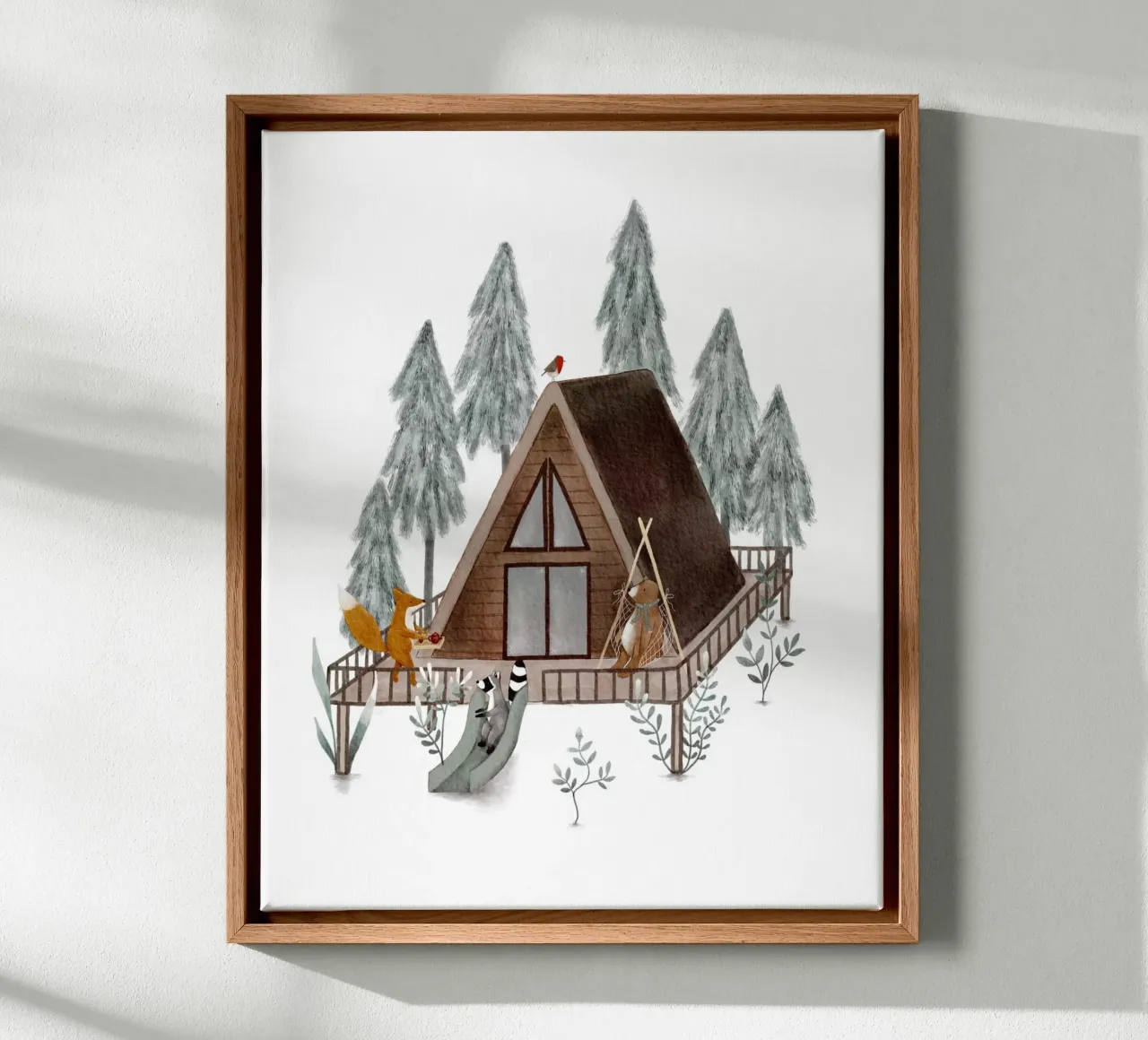 Cabin in the Woods - Knusse bosdierenprint canvas met Baklijst van Urchin Bay Art
