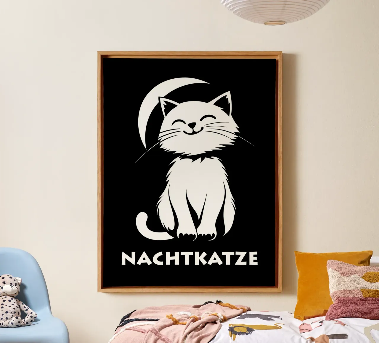 Nachtkatze | kat en halve maan ontwerp voor shirts enz. canvas met Baklijst van Autofocus