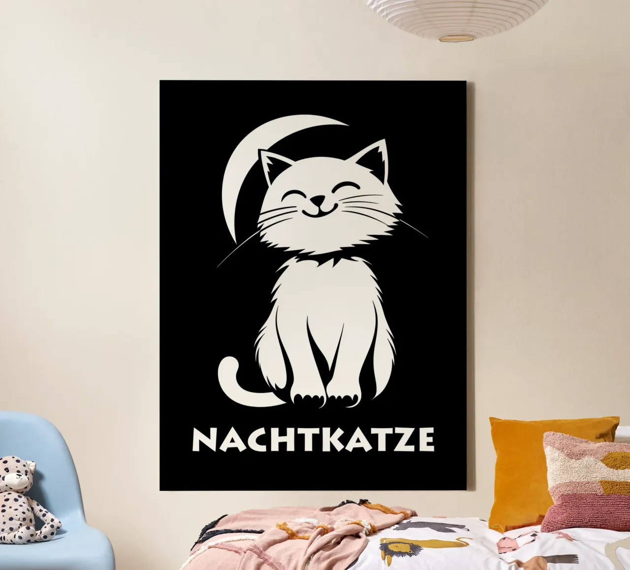 Nachtkatze | kat en halve maan ontwerp voor shirts enz. canvas met Baklijst van Autofocus
