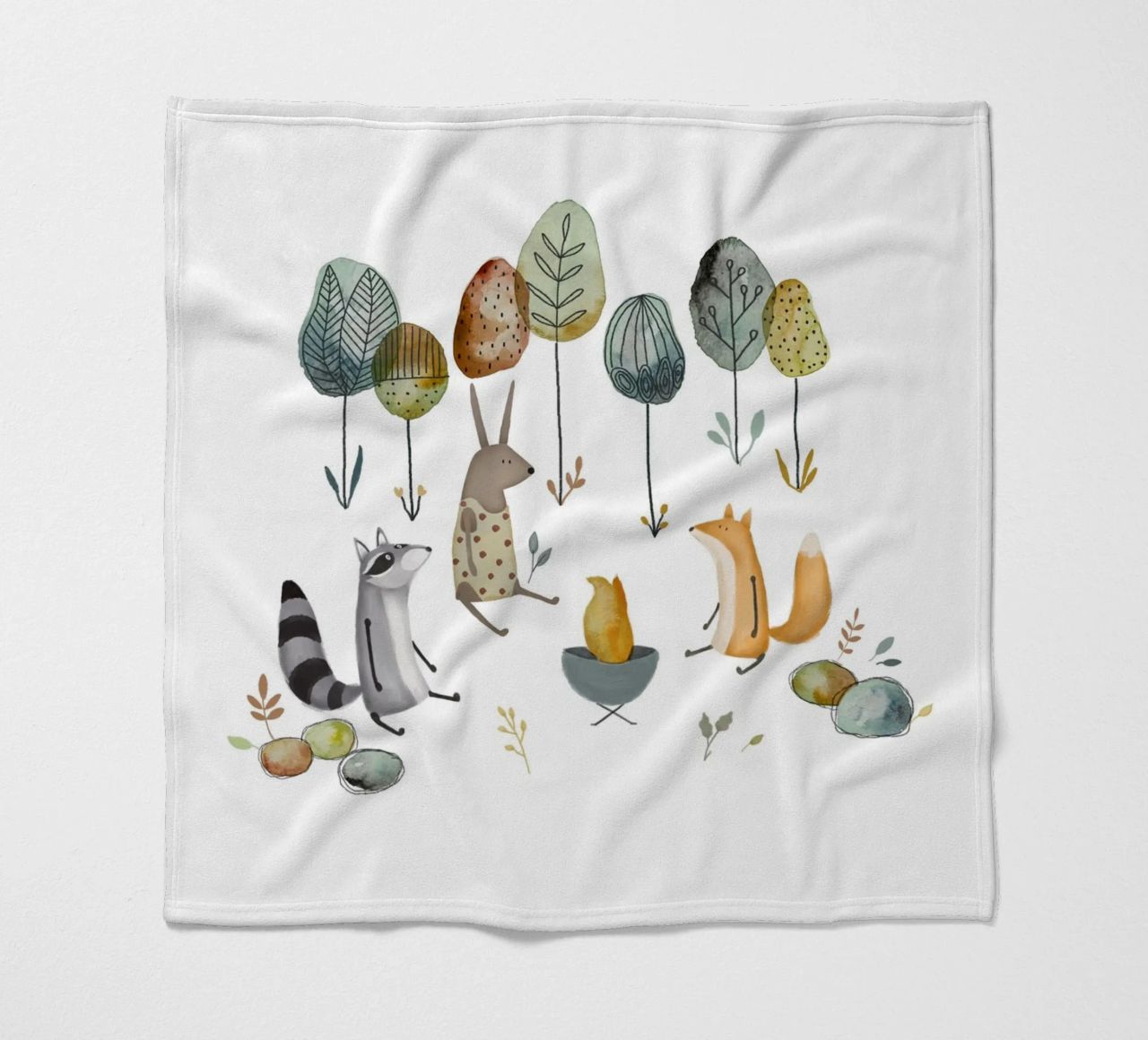 Divertimento da falò - Arte degli animali del bosco per bambini coperta in pile da Urchin Bay Art