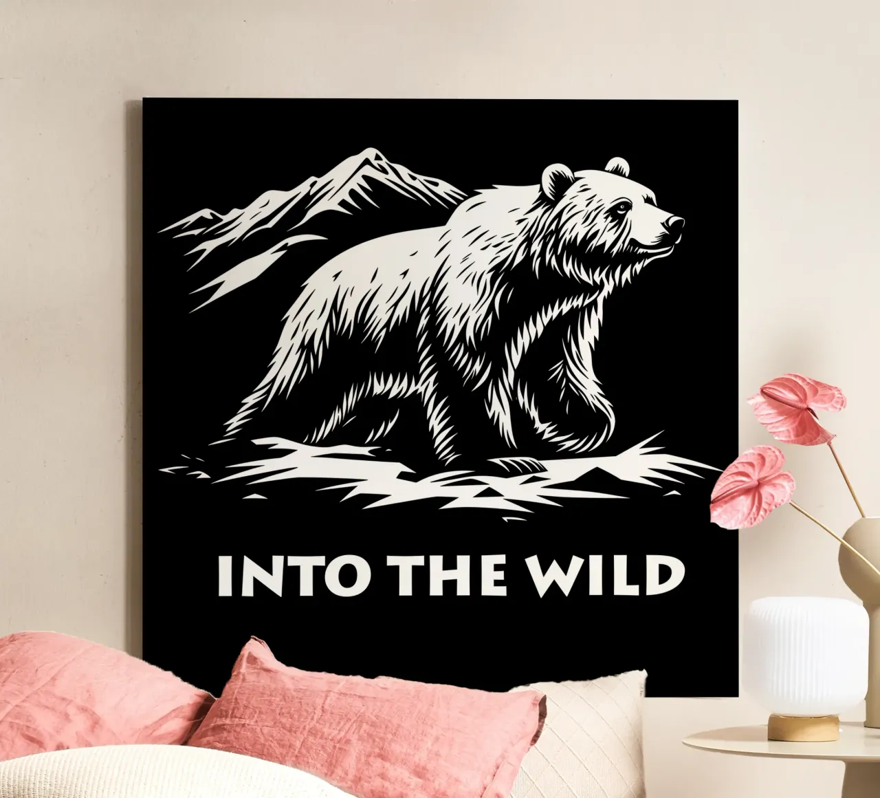Logo e font Into The Wild | Orso e montagne tela con Cornice a cassetta da Autofocus