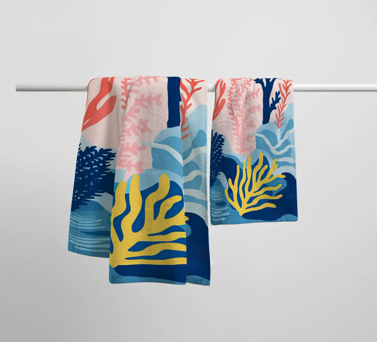 Colourful coral flowers in Matisse style towel by Autofocus