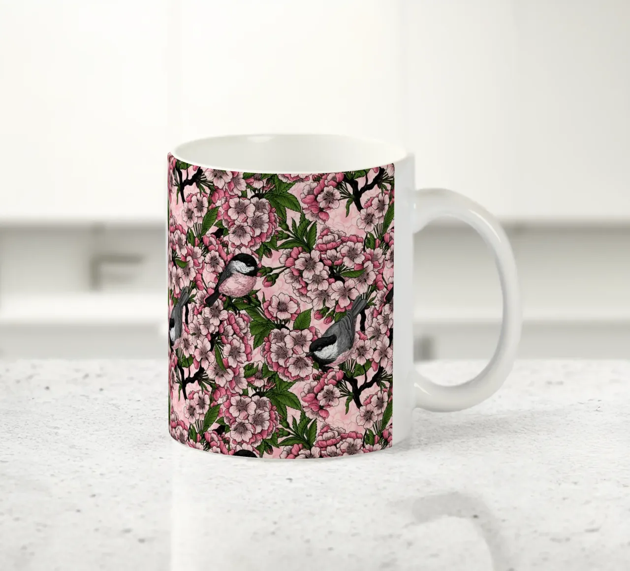 Fiori di ciliegio e cesene in rosa tazza in ceramica da Painted Nature