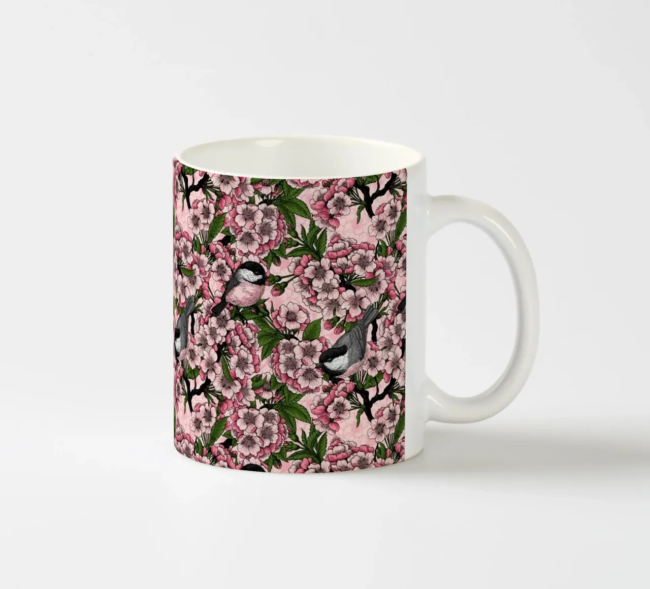 Fiori di ciliegio e cesene in rosa tazza in ceramica da Painted Nature