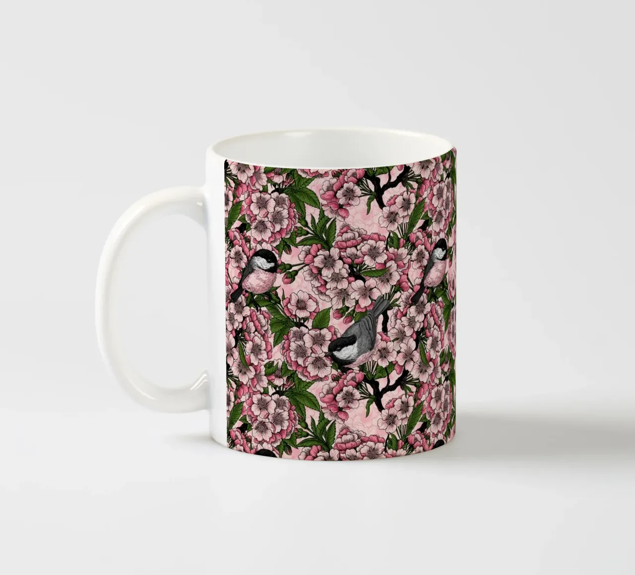 Fiori di ciliegio e cesene in rosa tazza in ceramica da Painted Nature