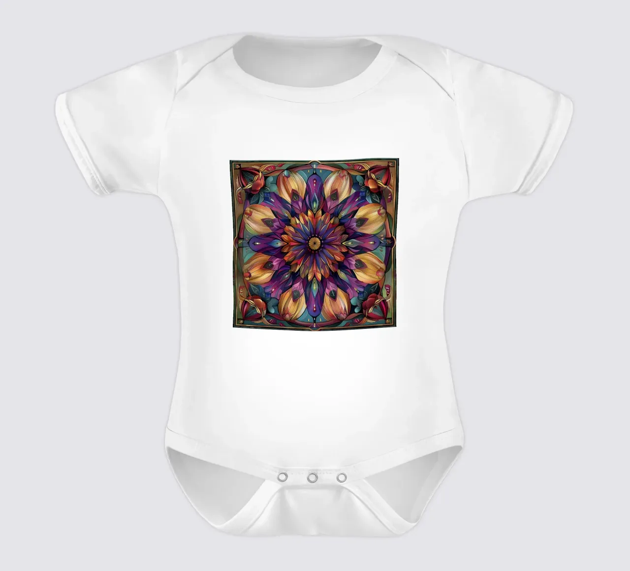 Sacred Mandala short-sleeve baby romper by Spiritual Touch